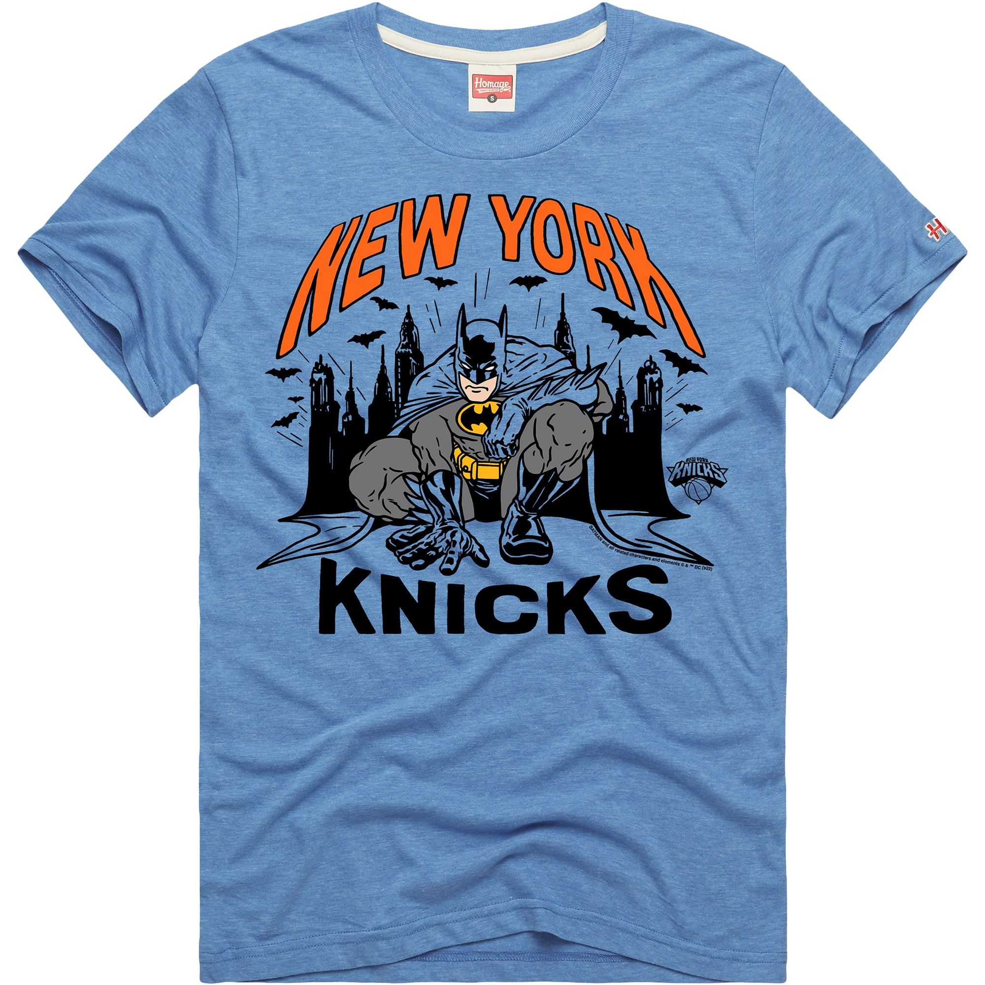 T-shirt unisexe bleu clair hommage New York Knicks x DC Comics Batman en mélange de trois matières