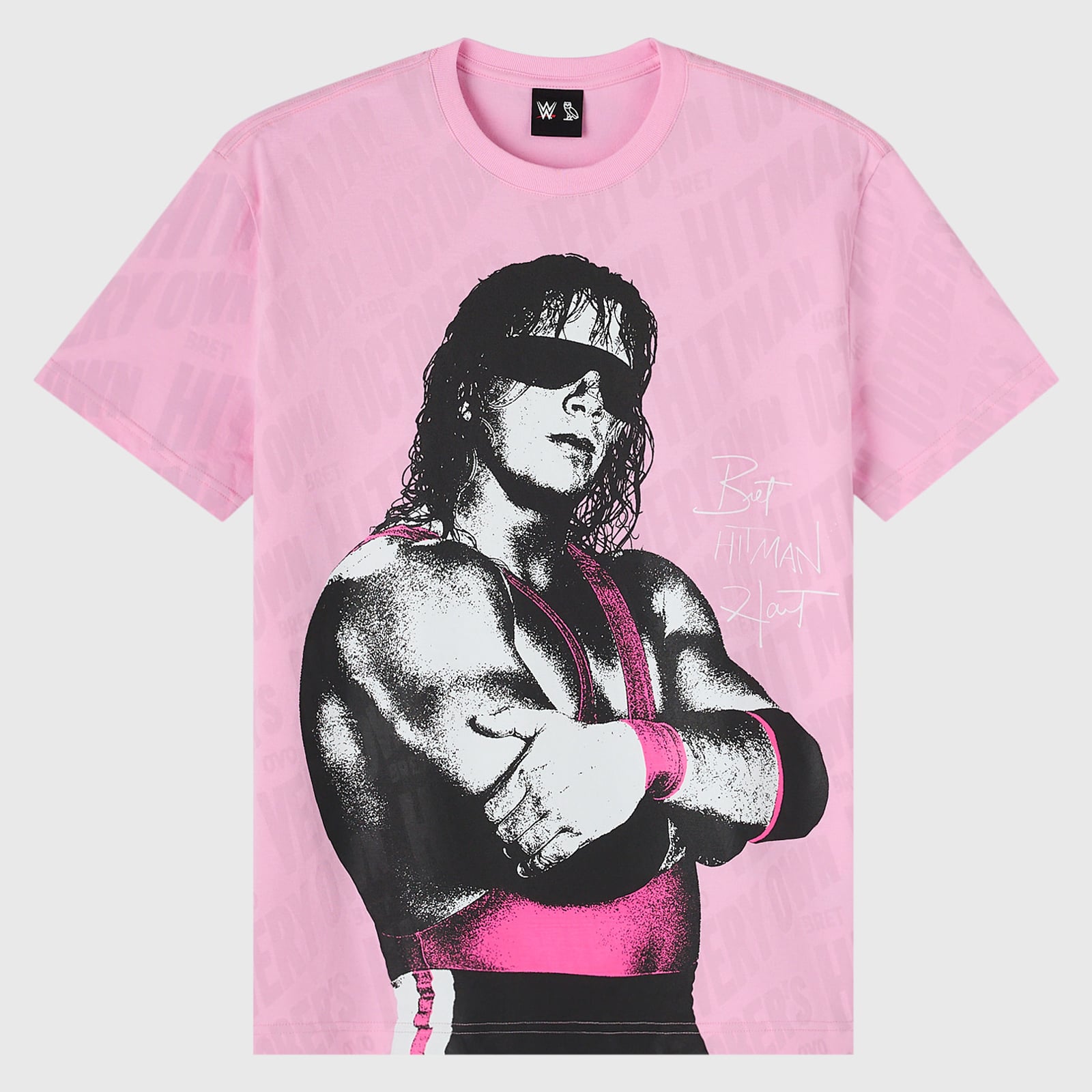 Unisex OVO x WWE Pink Bret Hart The Hitman Allover Print T-Shirt