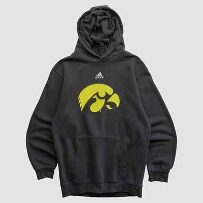University of Iowa Adidas 2010s Hooded Pullover Sweatshirt - Black - XXS by Fanatics Real Vintage