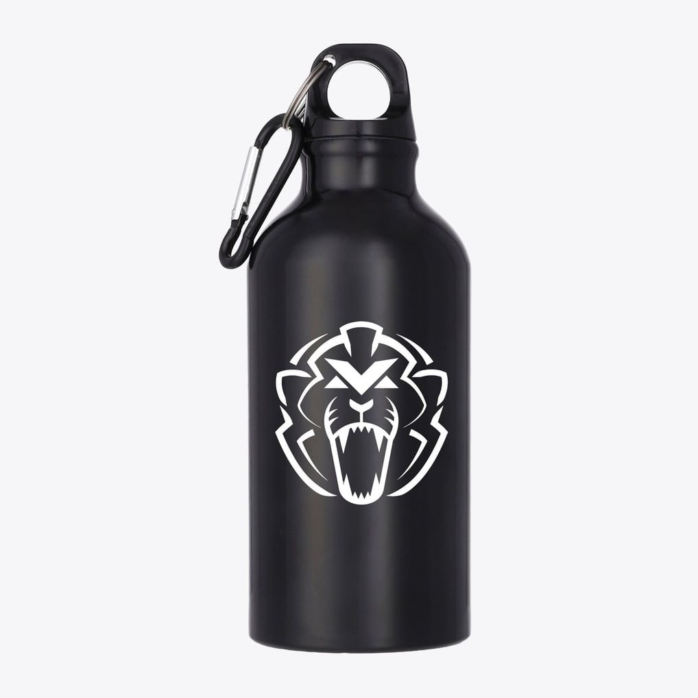 Unleash the Lion Logo Aluminium-Trinkflasche (400 ml) – Schwarz