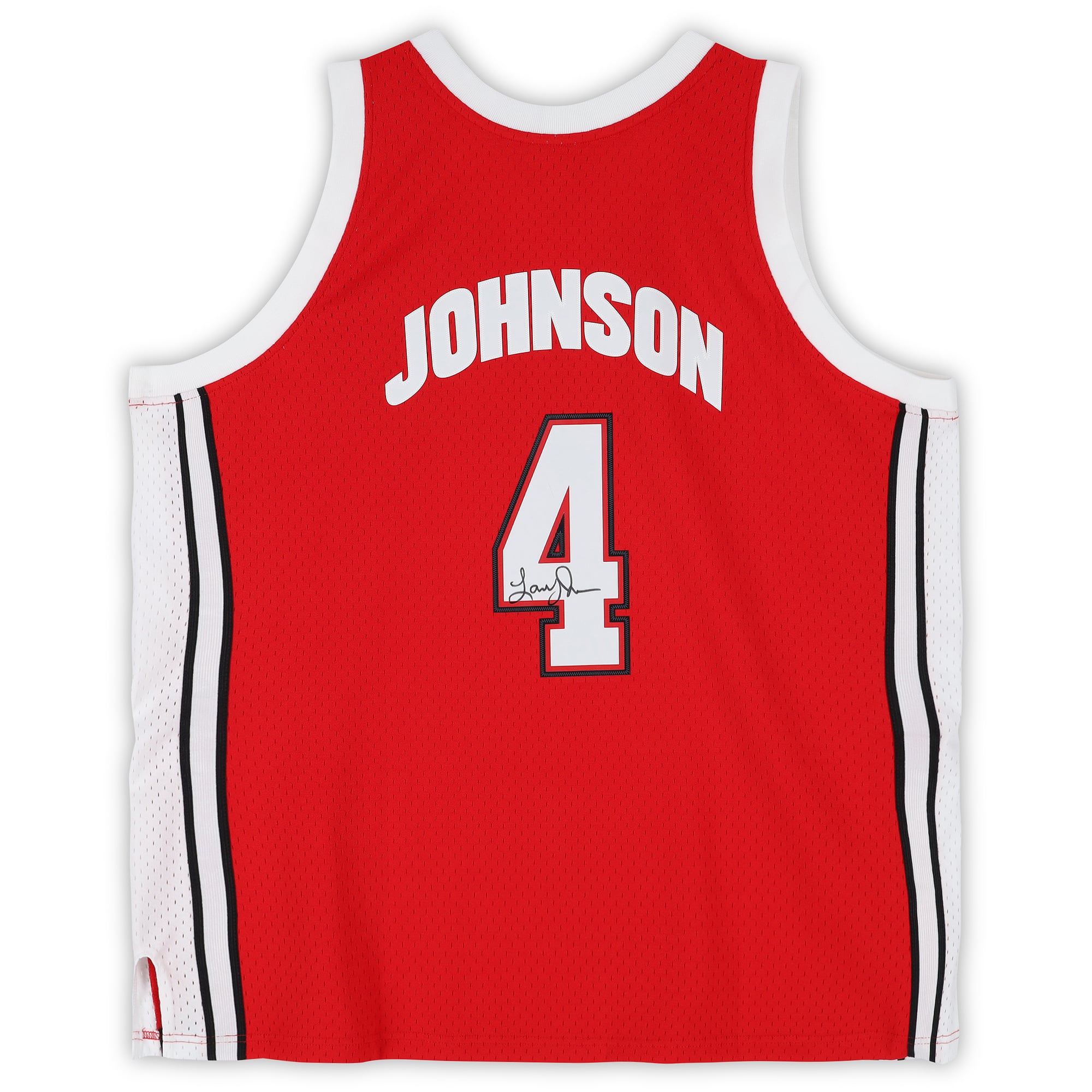 Maillot Swingman rouge Mitchell & Ness 1989 autographié par Larry Johnson (UNLV Rebels)