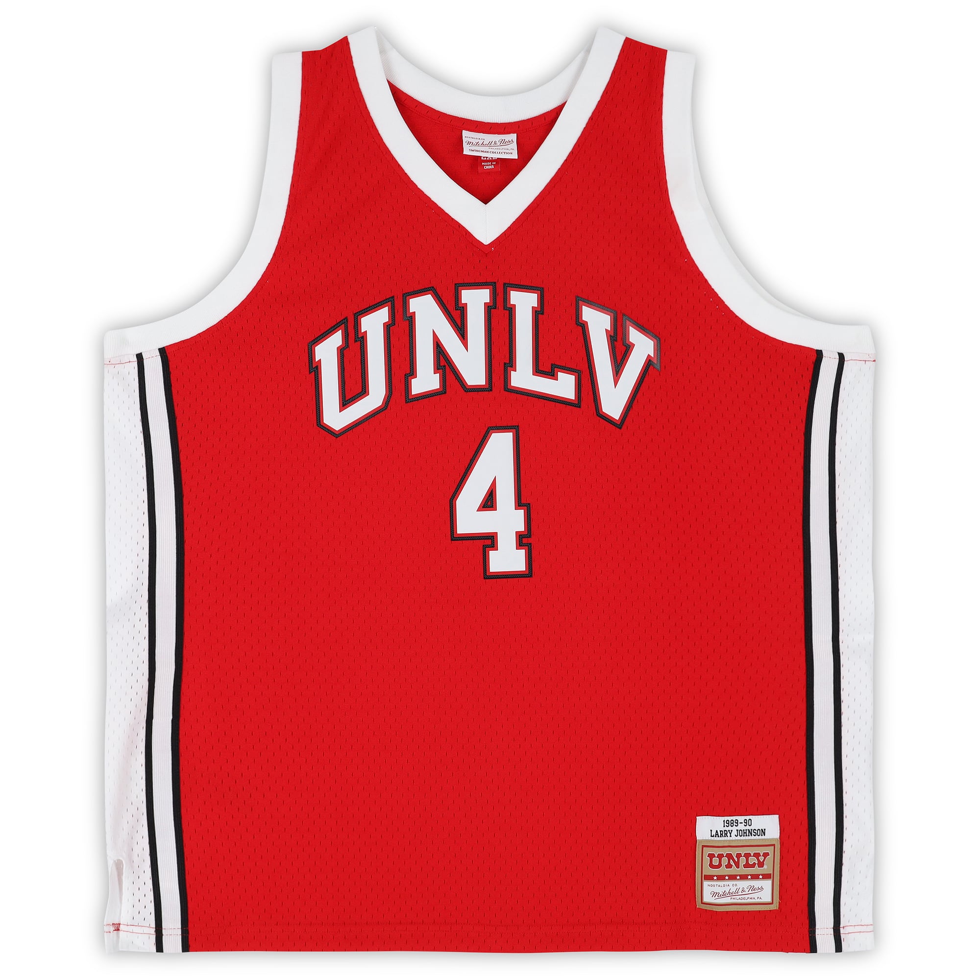 Maillot Swingman rouge Mitchell & Ness 1989 autographié par Larry Johnson (UNLV Rebels)