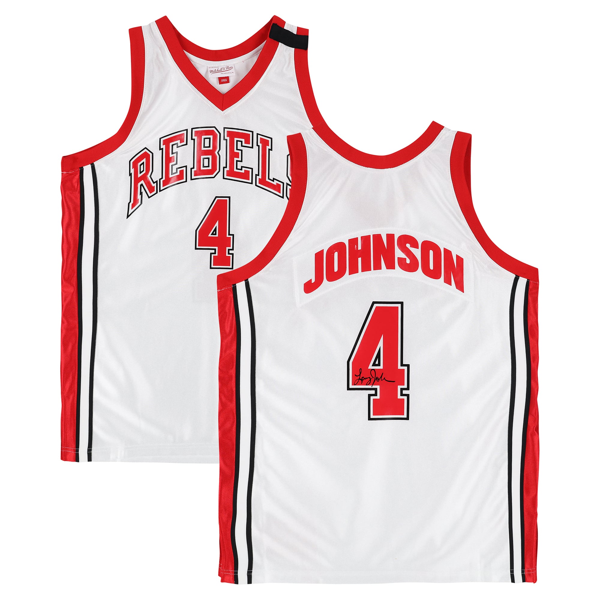 Maillot authentique Mitchell & Ness blanc autographié de Larry Johnson (UNLV Rebels), 1989