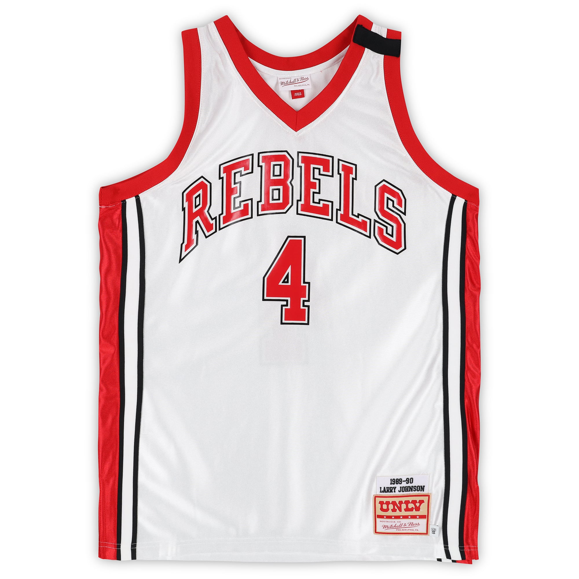 Maillot authentique Mitchell & Ness blanc autographié de Larry Johnson (UNLV Rebels), 1989
