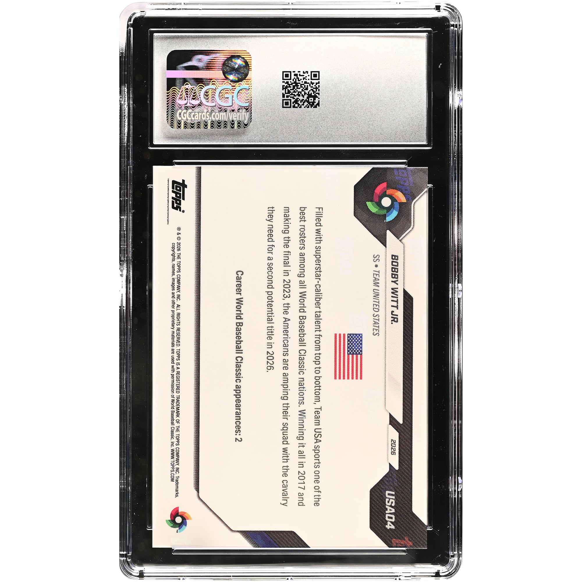 Carte de baseball américaine Bobby Witt Jr. 2026 Topps Now #USA04 authentifiée CGC (10 cartes)