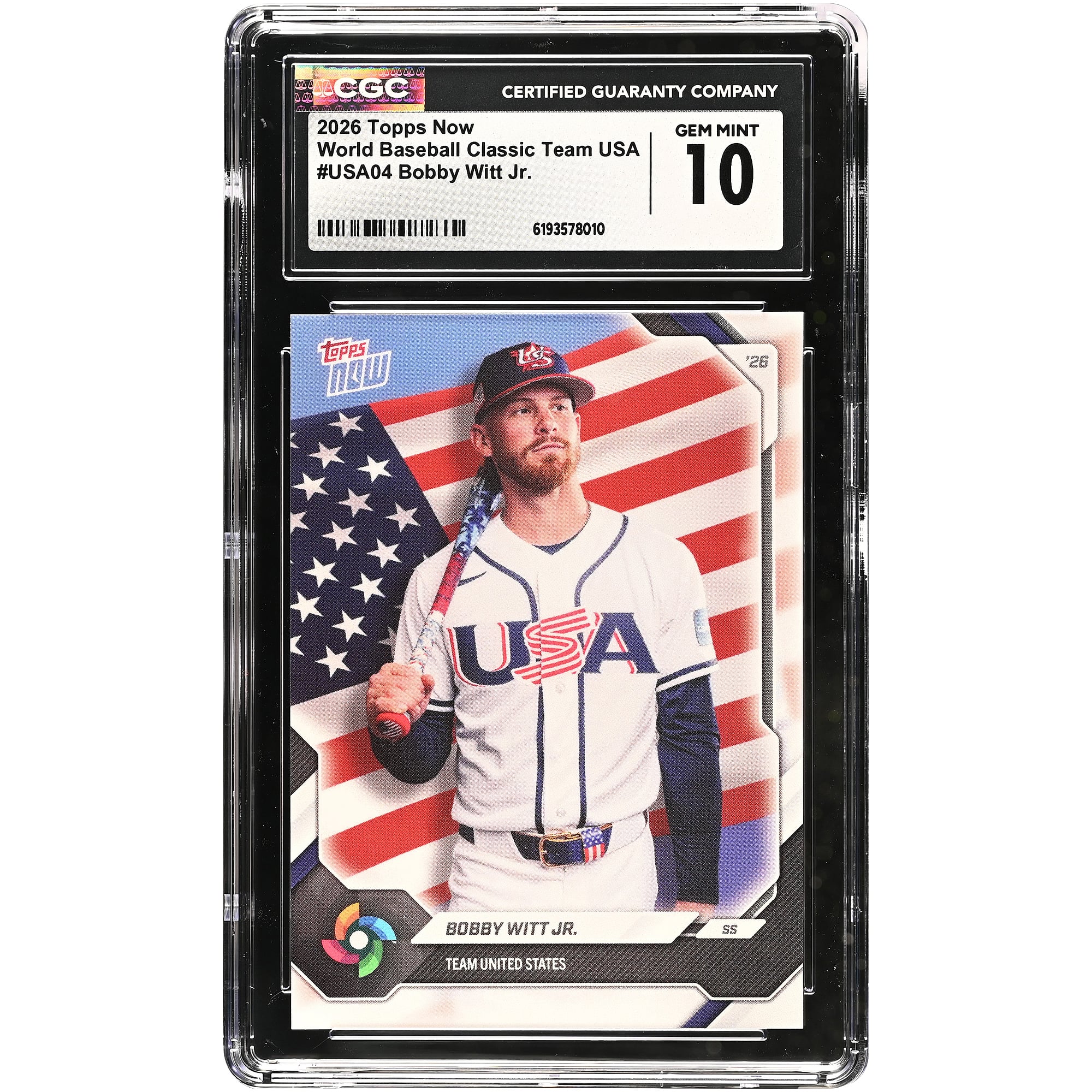 Carte de baseball américaine Bobby Witt Jr. 2026 Topps Now #USA04 authentifiée CGC (10 cartes)