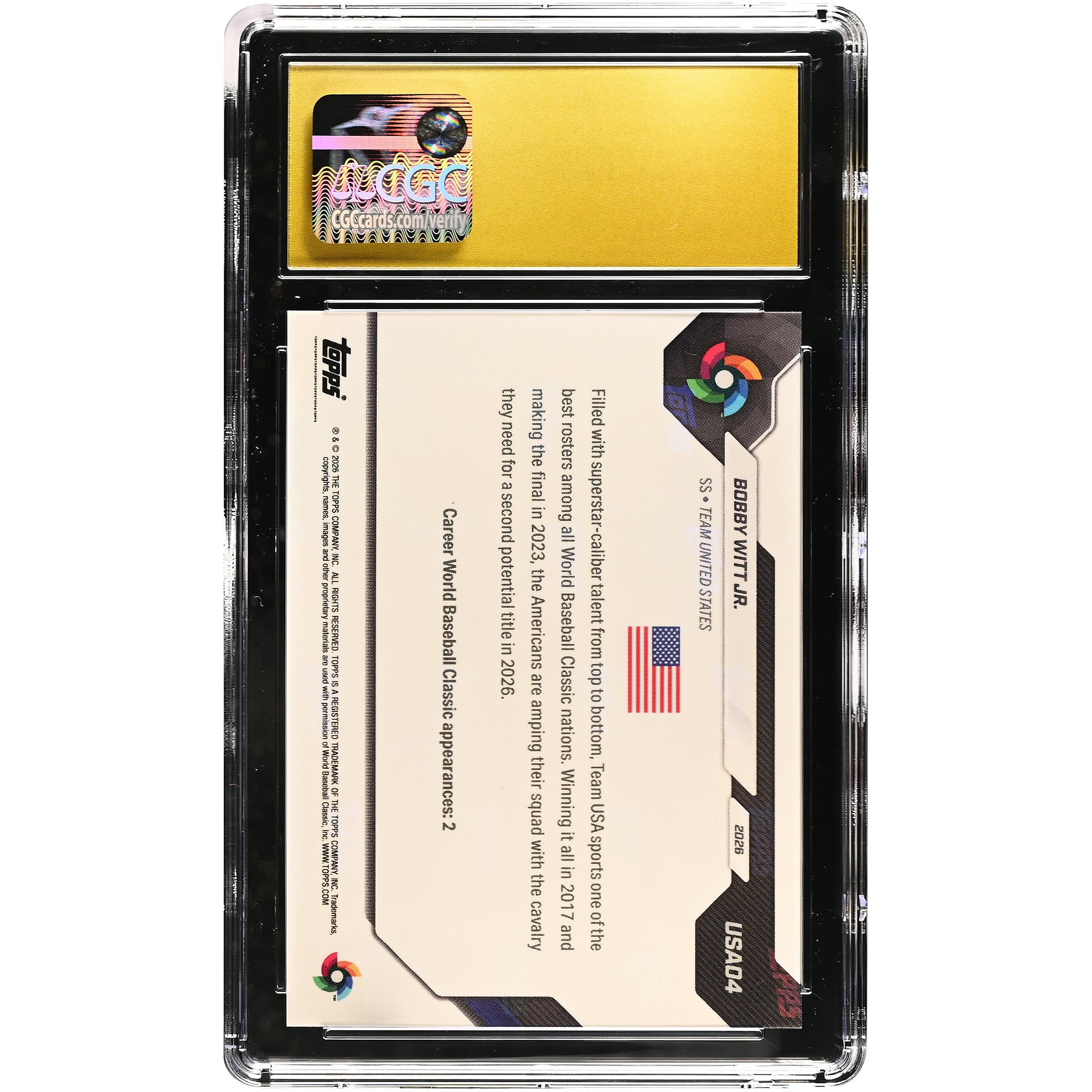 Carte de baseball américaine Bobby Witt Jr. 2026 Topps Now #USA04 authentifiée CGC Pristine 10