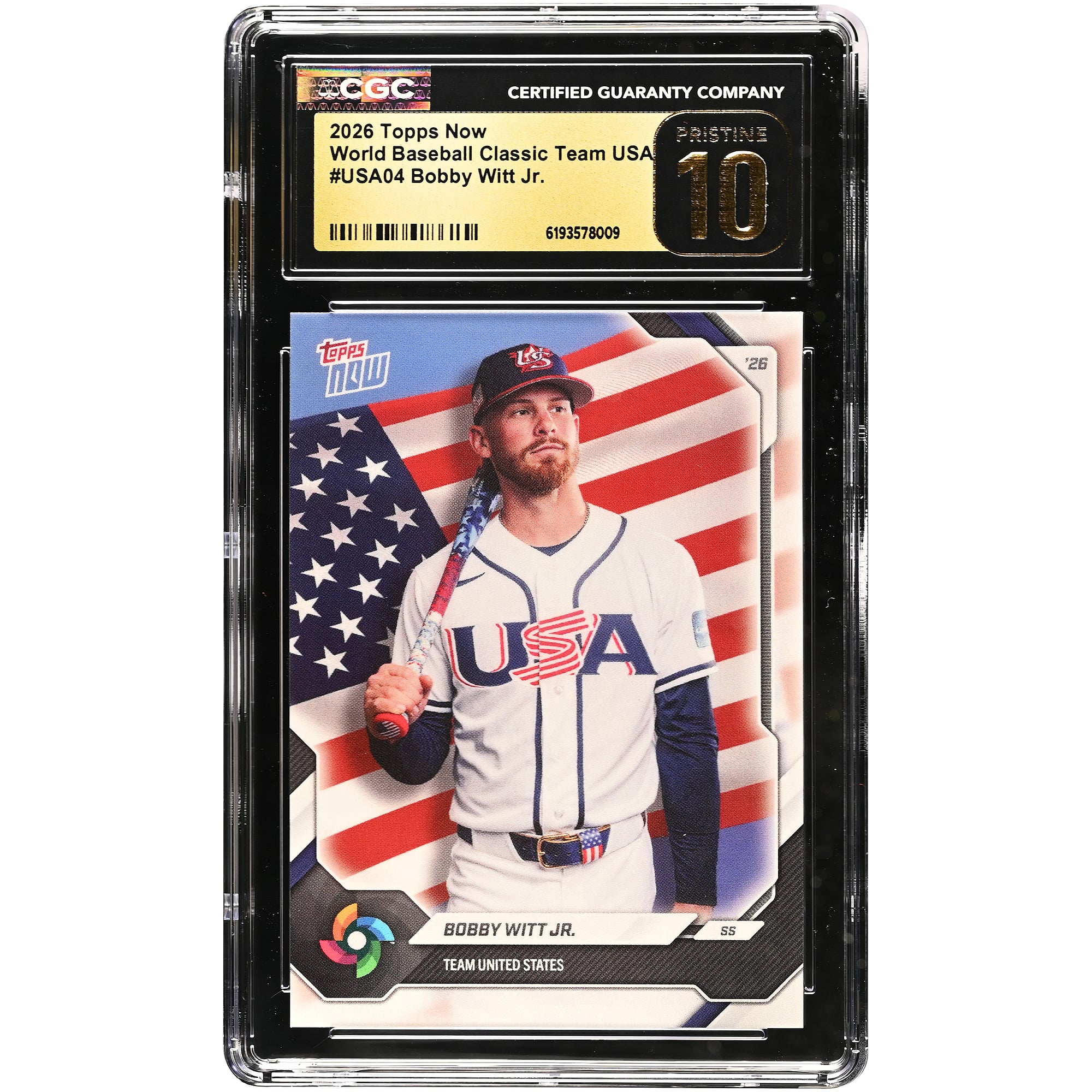 Carte de baseball américaine Bobby Witt Jr. 2026 Topps Now #USA04 authentifiée CGC Pristine 10