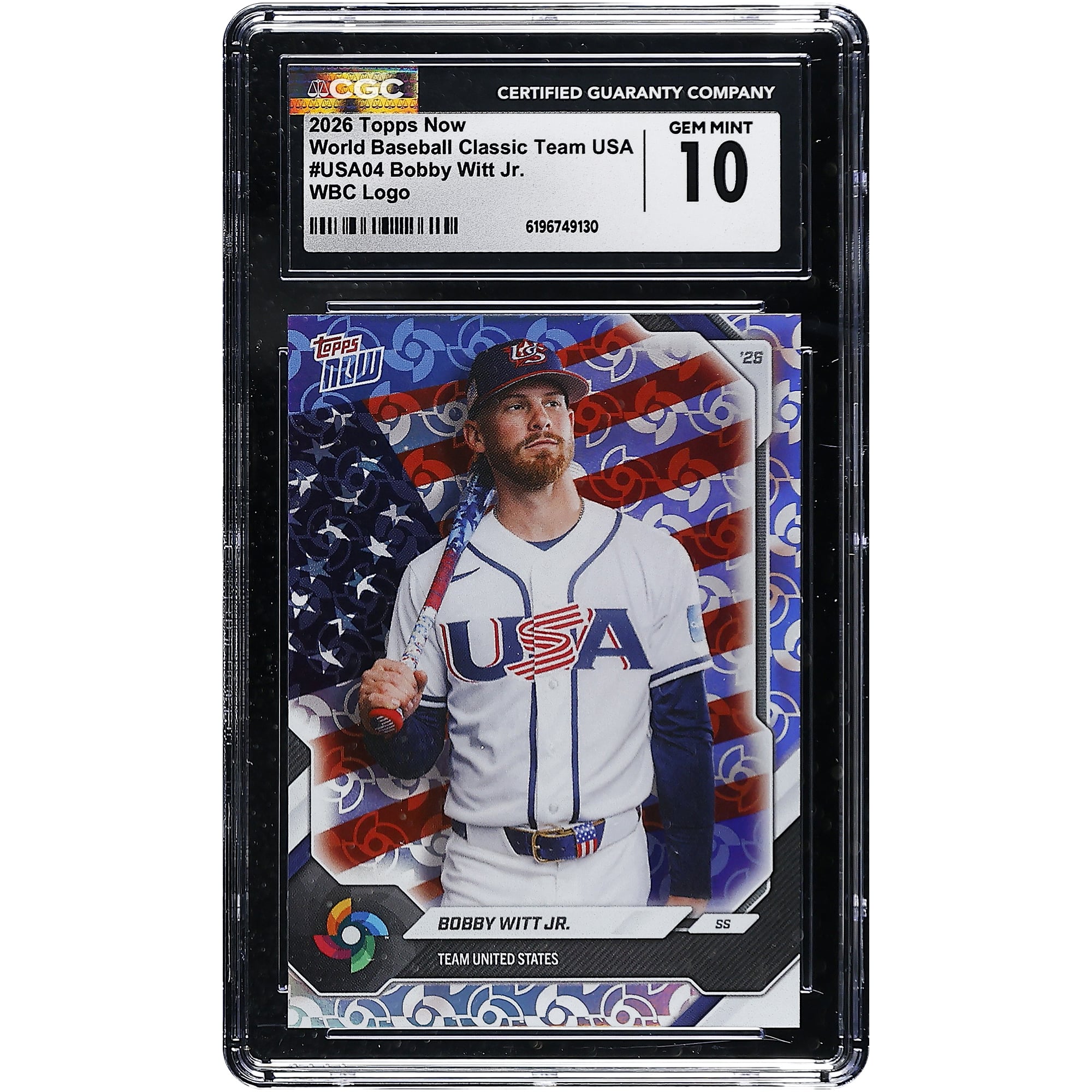 Bobby Witt Jr. USA Baseball 2026 Topps Now World Baseball Classic Team USA WBC Logo #USA04 CGC Authenticated GEM MINT 10 Card