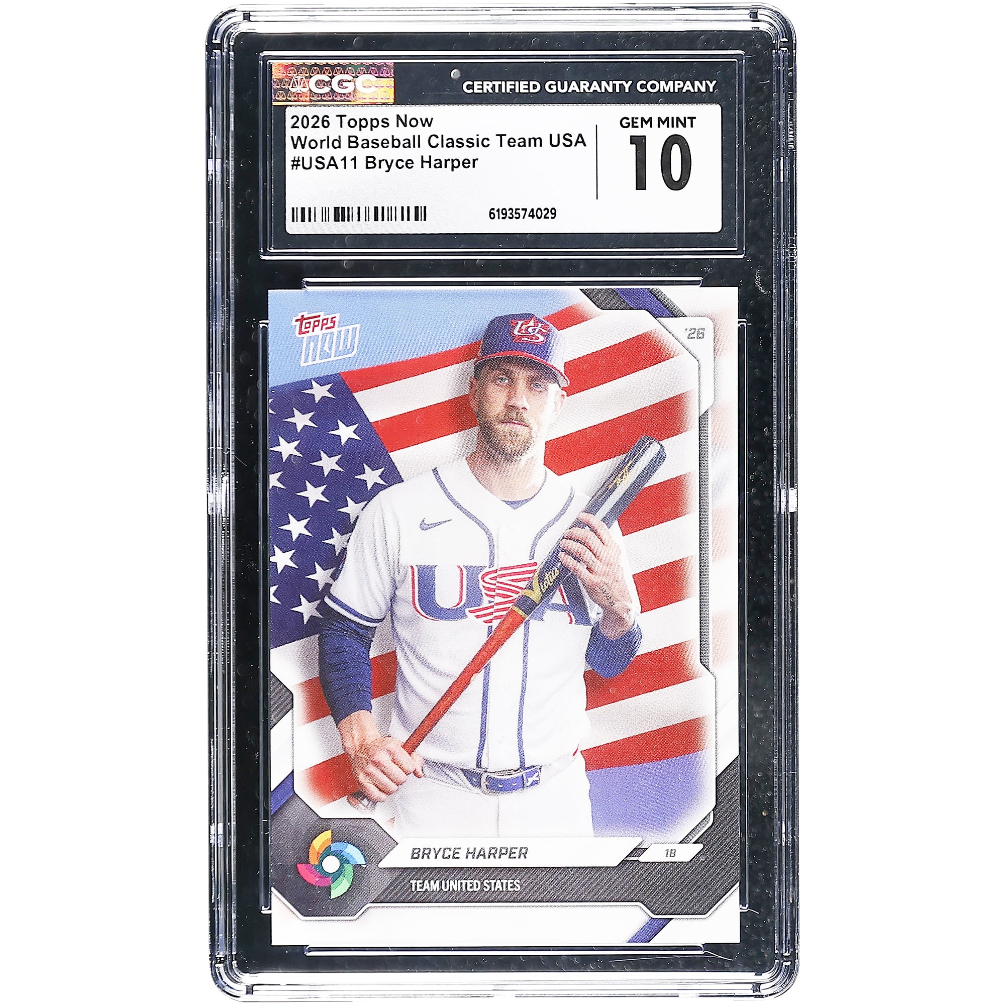 Carte de baseball Bryce Harper USA 2026 Topps Now #USA11 authentifiée CGC (10 cartes)