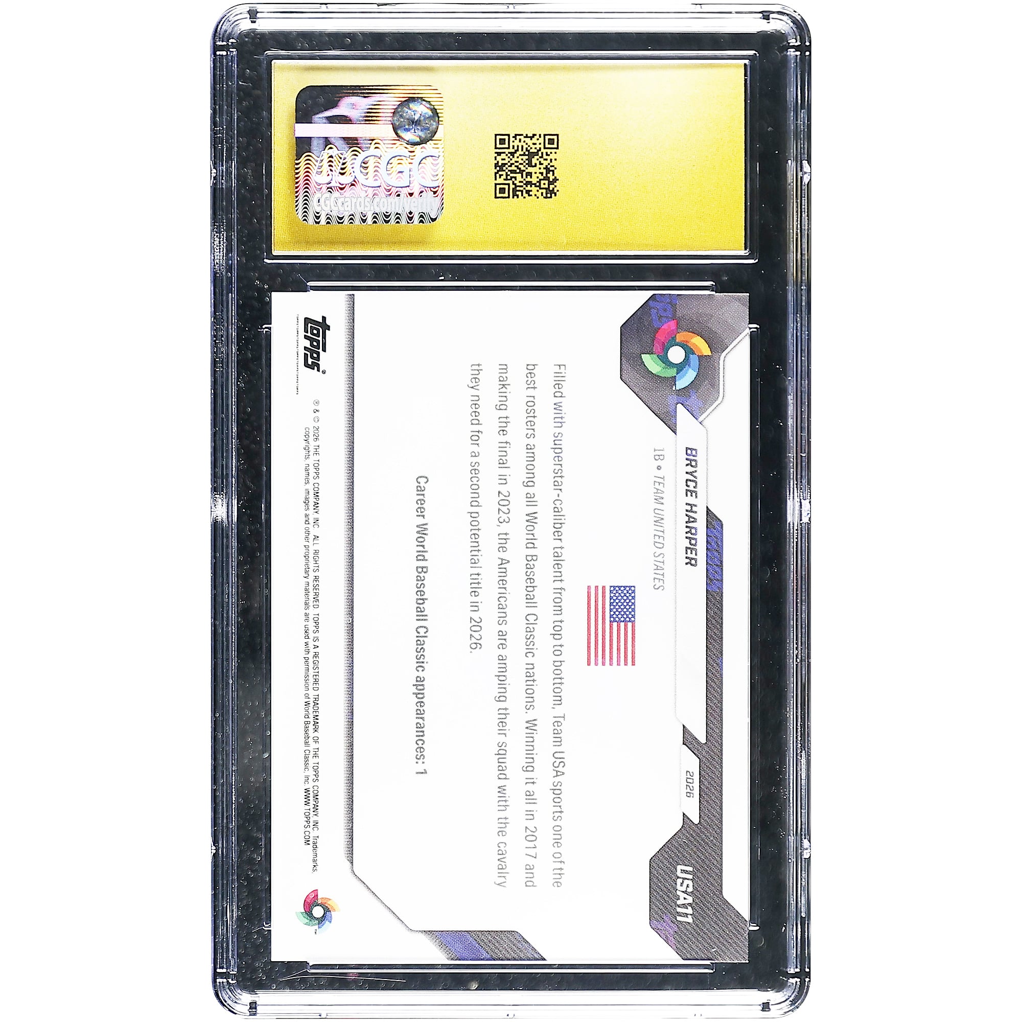 Bryce Harper USA Baseball 2026 Topps Now #USA11 CGC Authenticated Pristine 10 Card