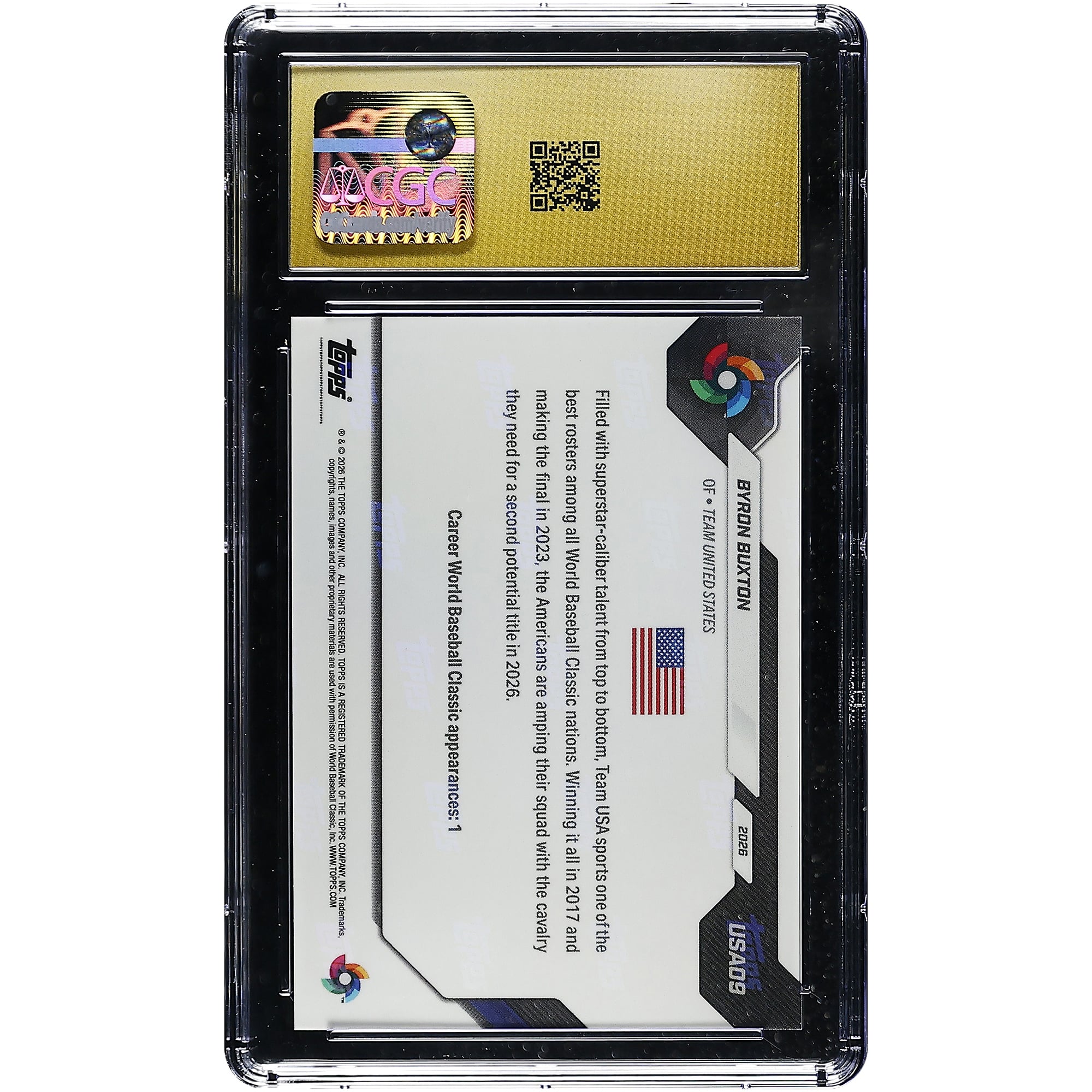 Byron Buxton USA Baseball 2026 Topps Now World Baseball Classic Team USA WBC Logo #USA09 CGC Authenticated PRISTINE 10 Card