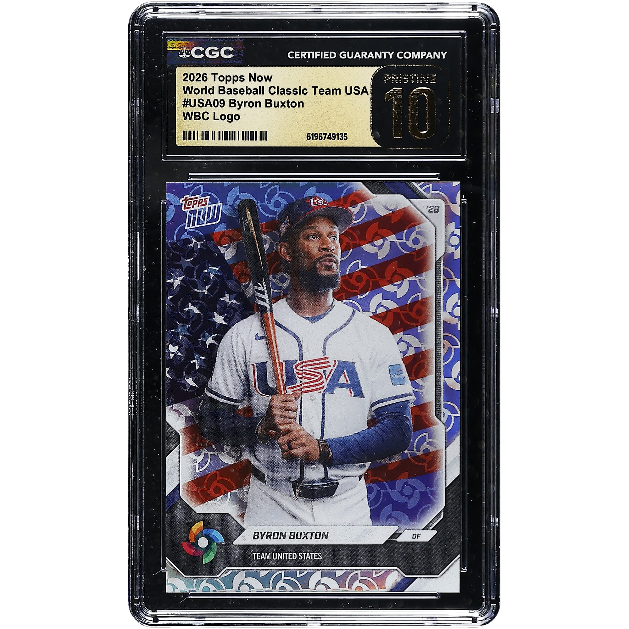 Byron Buxton USA Baseball 2026 Topps Now World Baseball Classic Team USA WBC Logo #USA09 CGC Authenticated PRISTINE 10 Card
