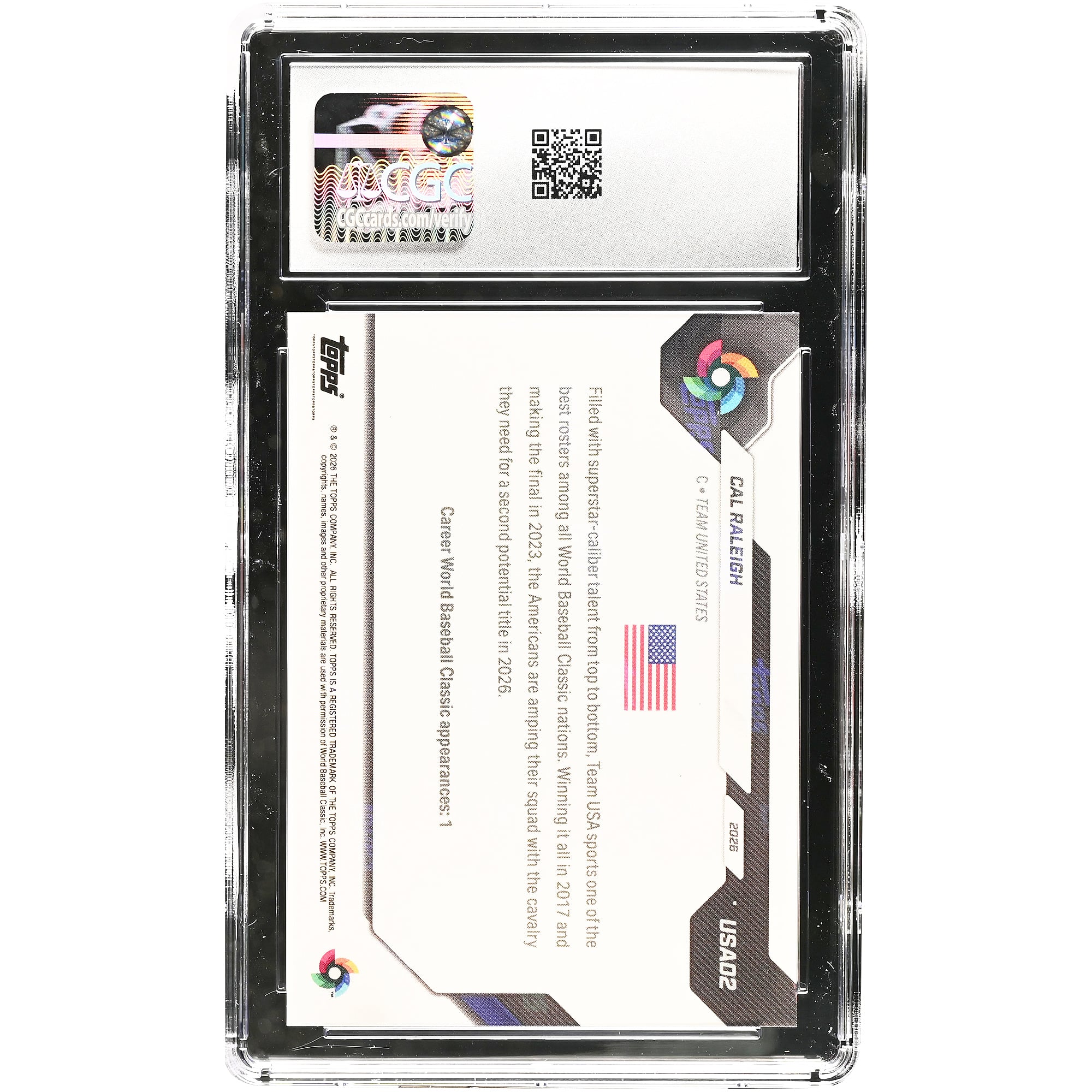 Carte de baseball Cal Raleigh USA 2026 Topps Now #USA02 authentifiée CGC 9.5
