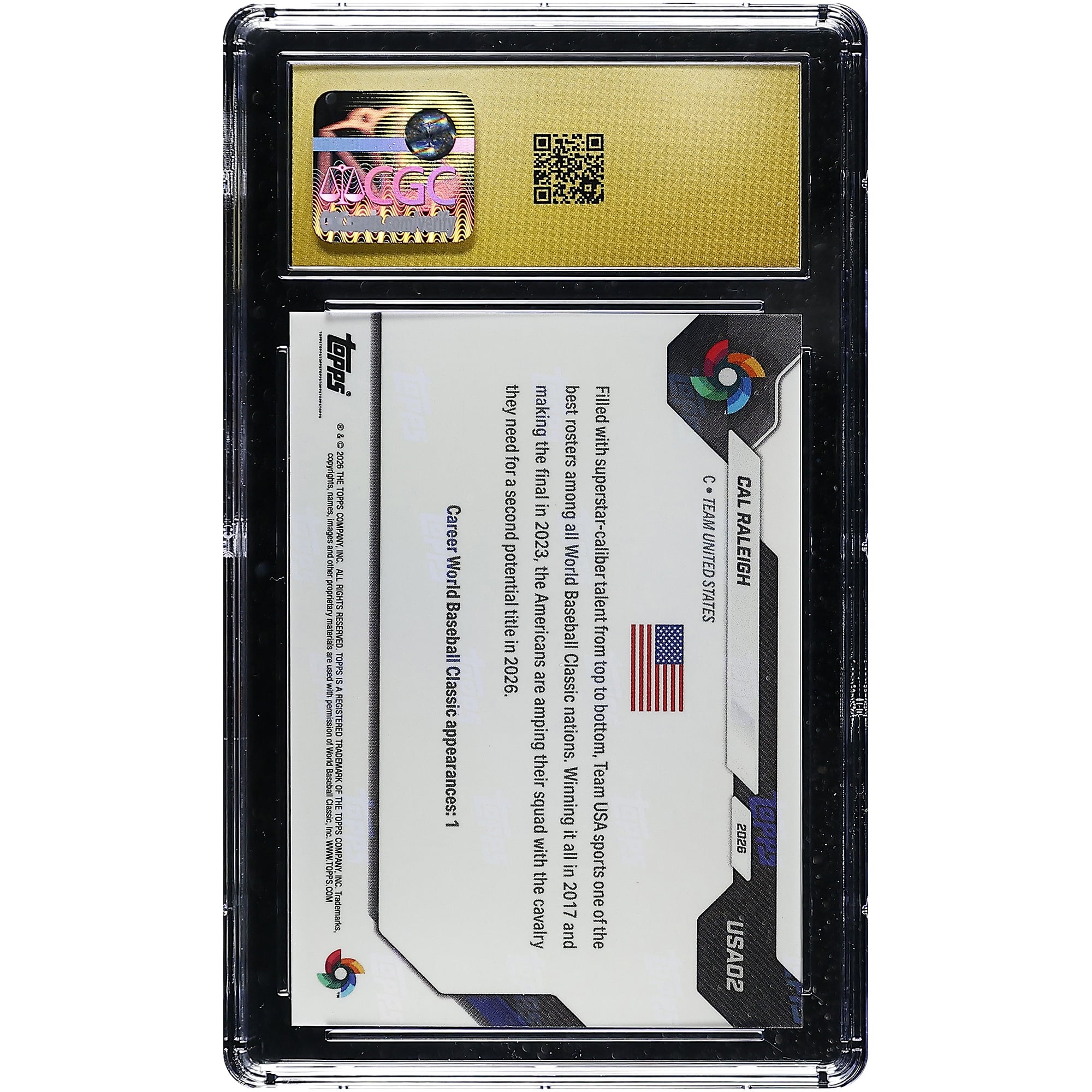 Cal Raleigh USA Baseball 2026 Topps Now World Baseball Classic Team USA WBC Logo #USA02 CGC Authenticated PRISTINE 10 Card