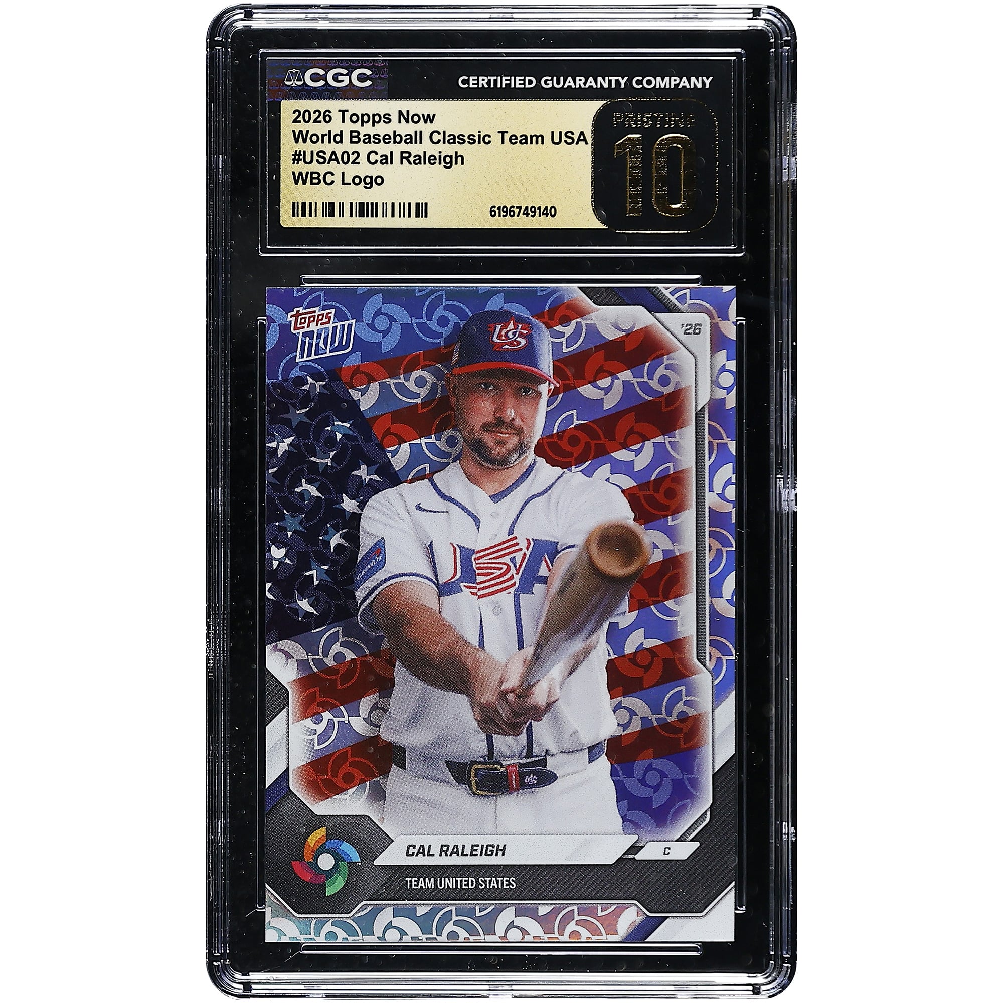 Cal Raleigh USA Baseball 2026 Topps Now World Baseball Classic Team USA WBC Logo #USA02 CGC Authenticated PRISTINE 10 Card