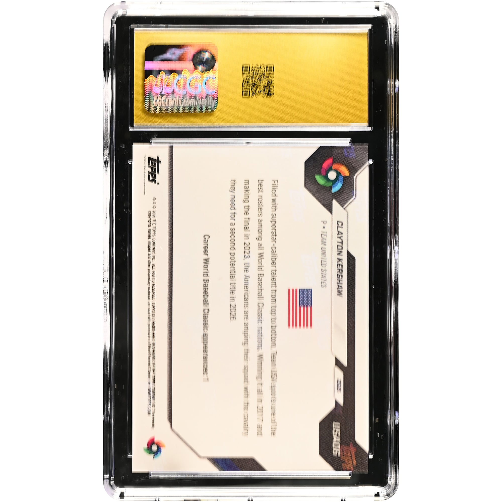 Carte de baseball américaine Clayton Kershaw 2026 Topps Now #USA06 authentifiée CGC, état impeccable (10/10).