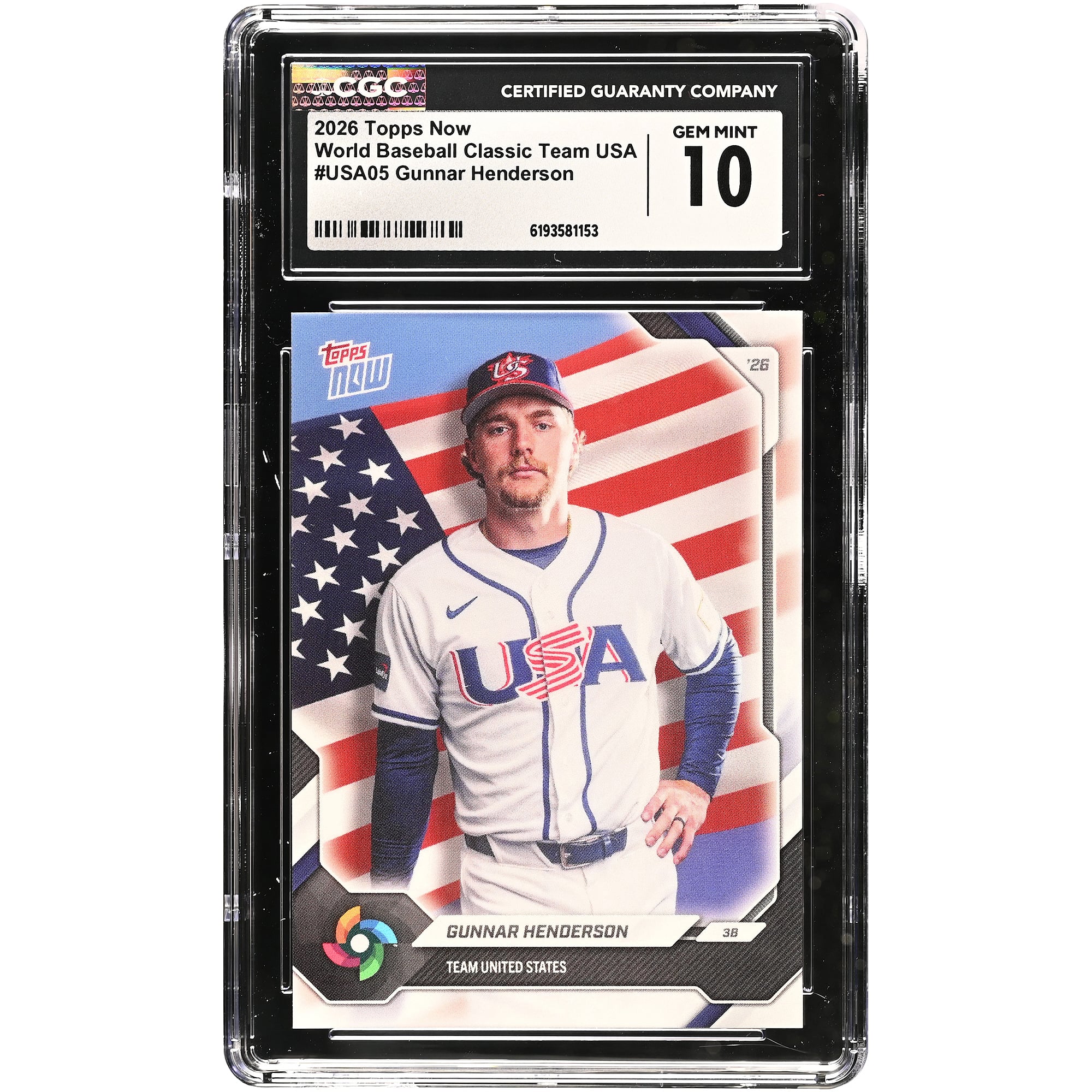 Carte de baseball Gunnar Henderson USA 2026 Topps Now #USA05 authentifiée CGC (10 cartes)