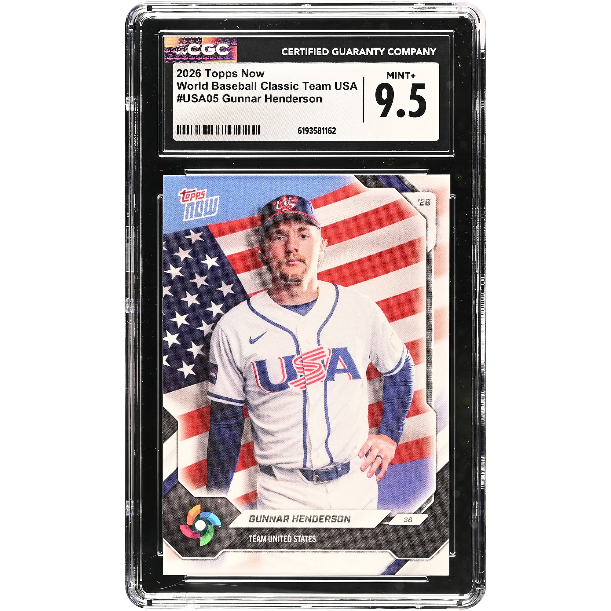Carte de baseball Gunnar Henderson USA 2026 Topps Now #USA05 authentifiée CGC 9.5