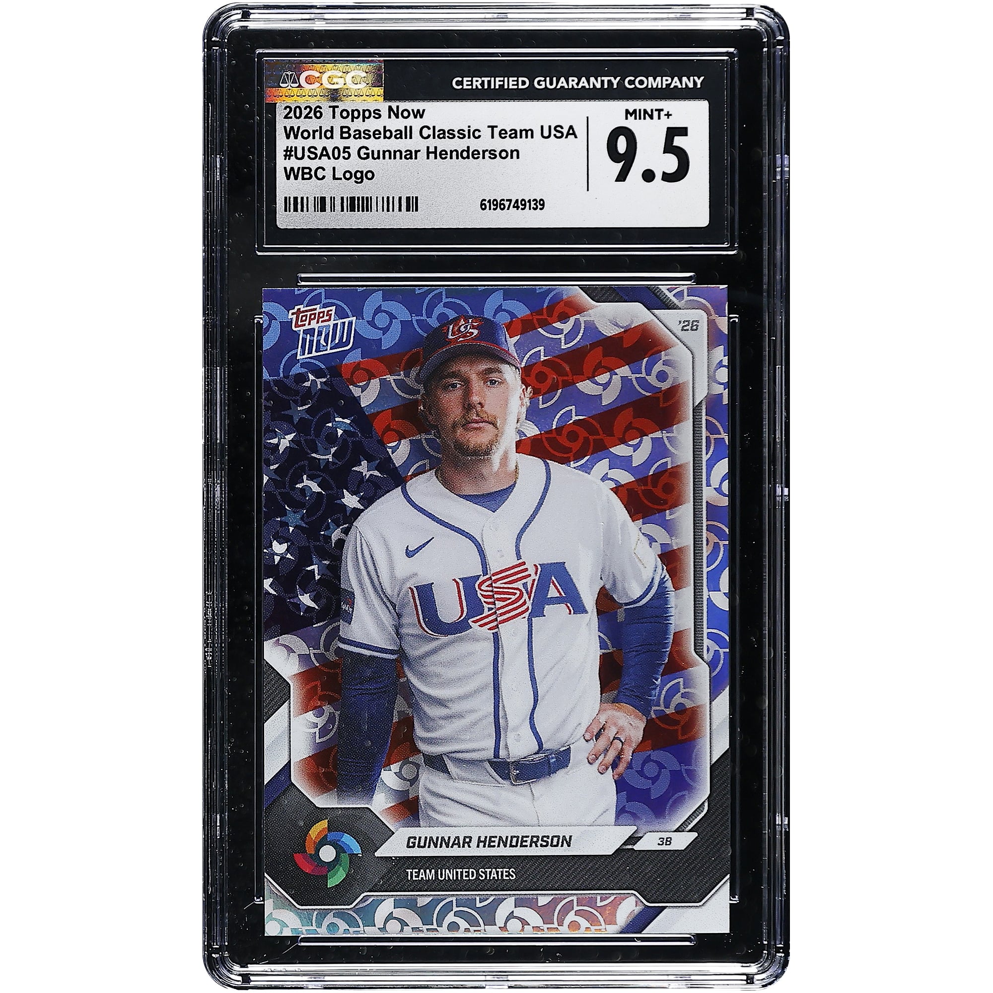 Gunnar Henderson USA Baseball 2026 Topps Now World Baseball Classic Team USA WBC Logo #USA05 CGC Authenticated MINT+ 9.5 Card