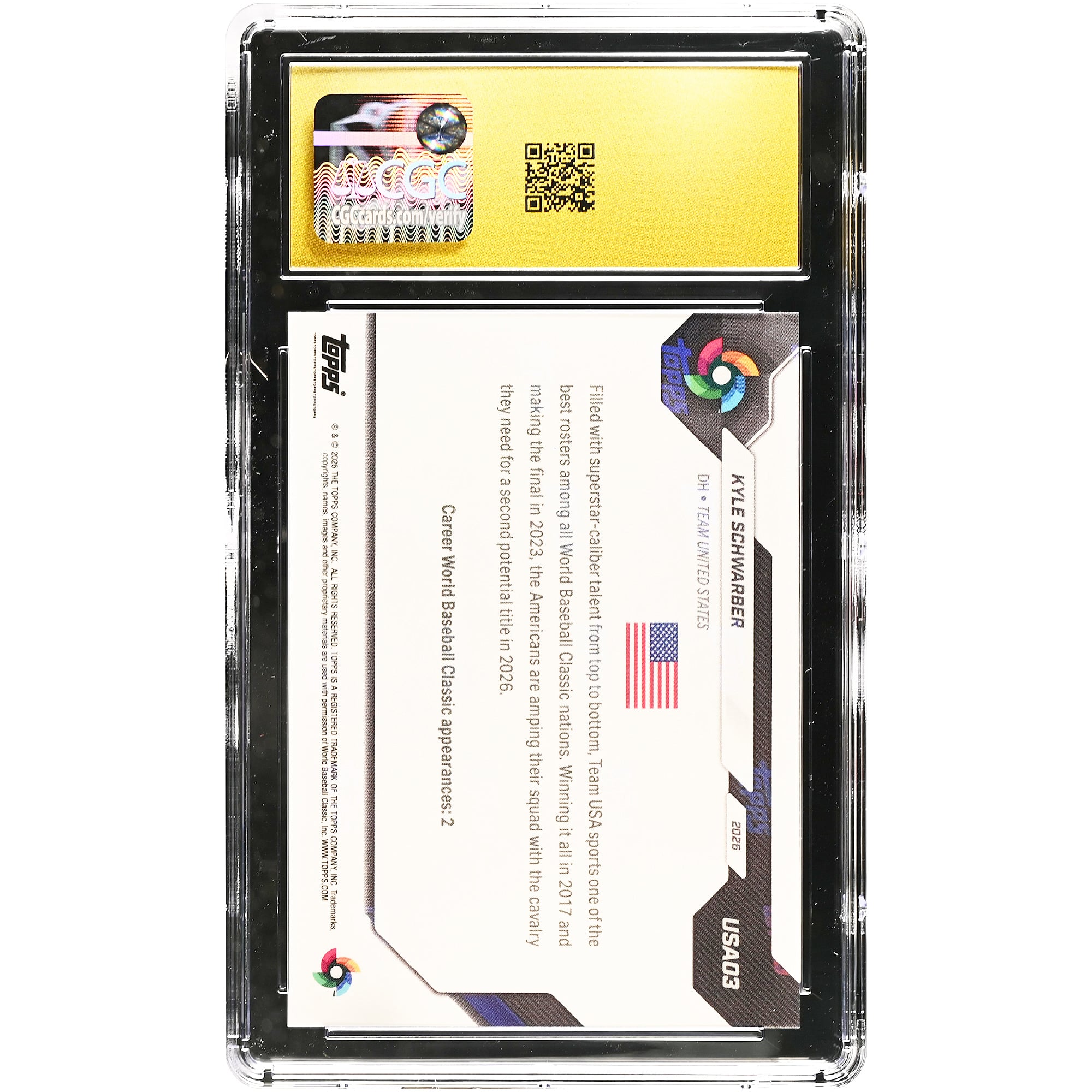 Kyle Schwarber USA Baseball 2026 Topps Now #USA03 CGC Authenticated Pristine 10 Card