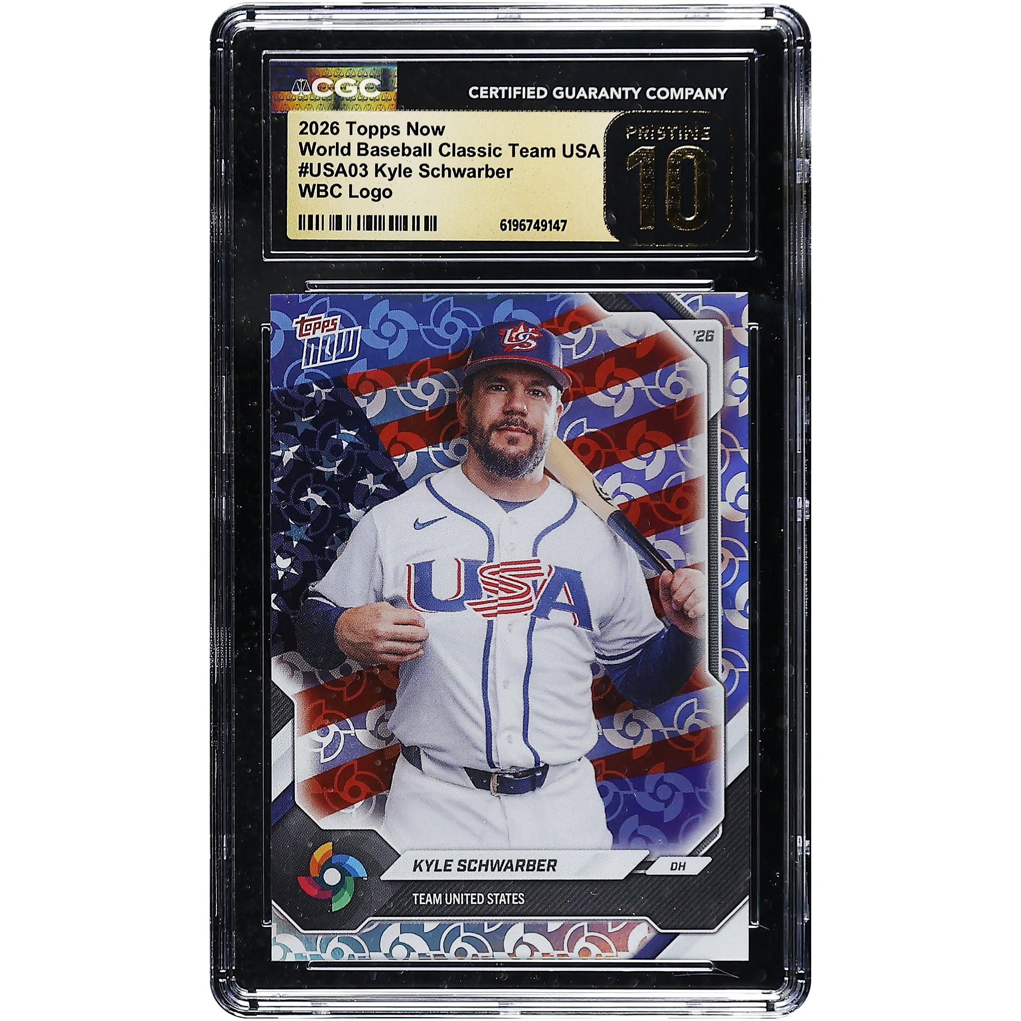 Kyle Schwarber USA Baseball 2026 Topps Now World Baseball Classic Team USA WBC Logo #USA03 CGC Authenticated PRISTINE 10 Card