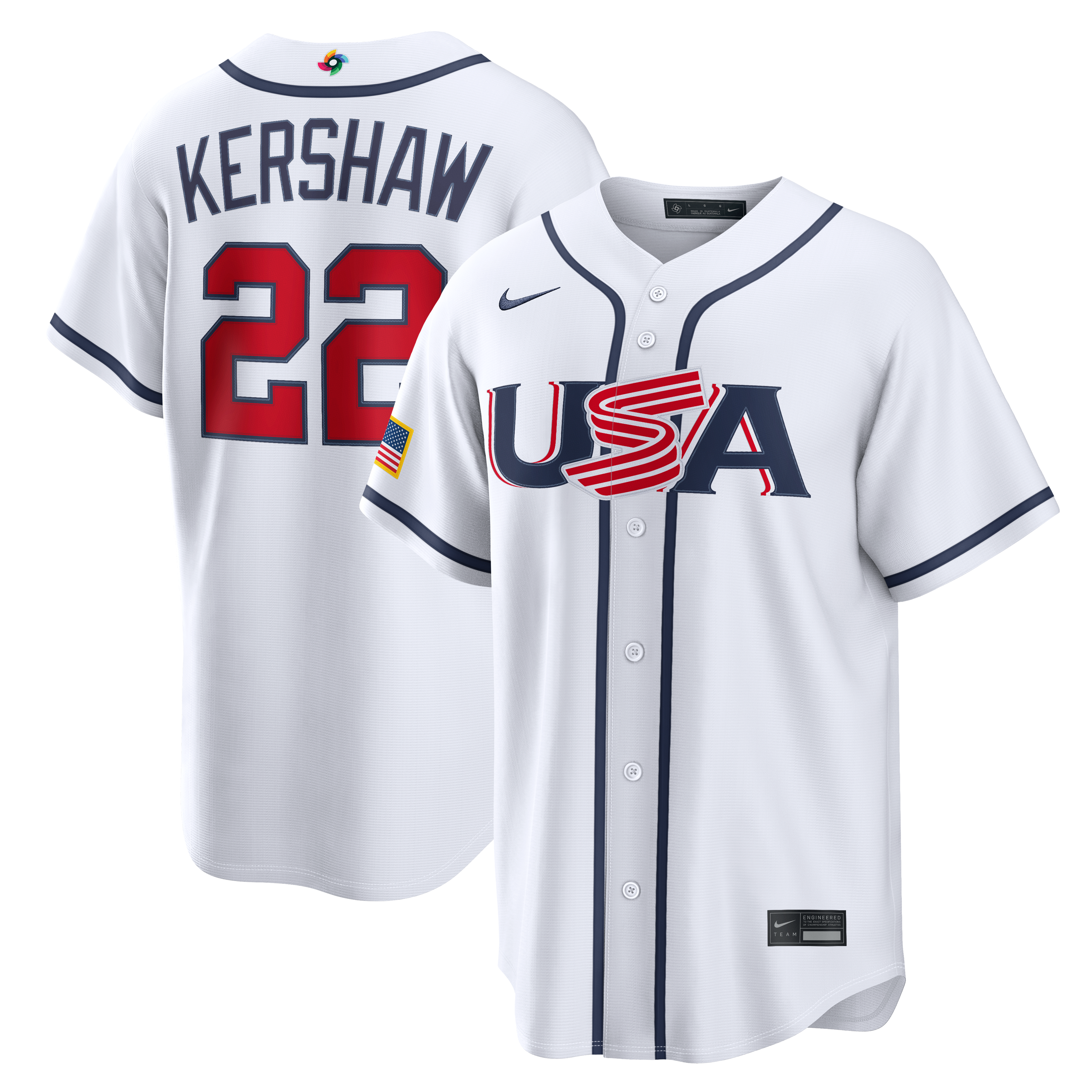 Men's Nike Clayton Kershaw White USA Baseball 2026 World Classic Home Stadium Jersey