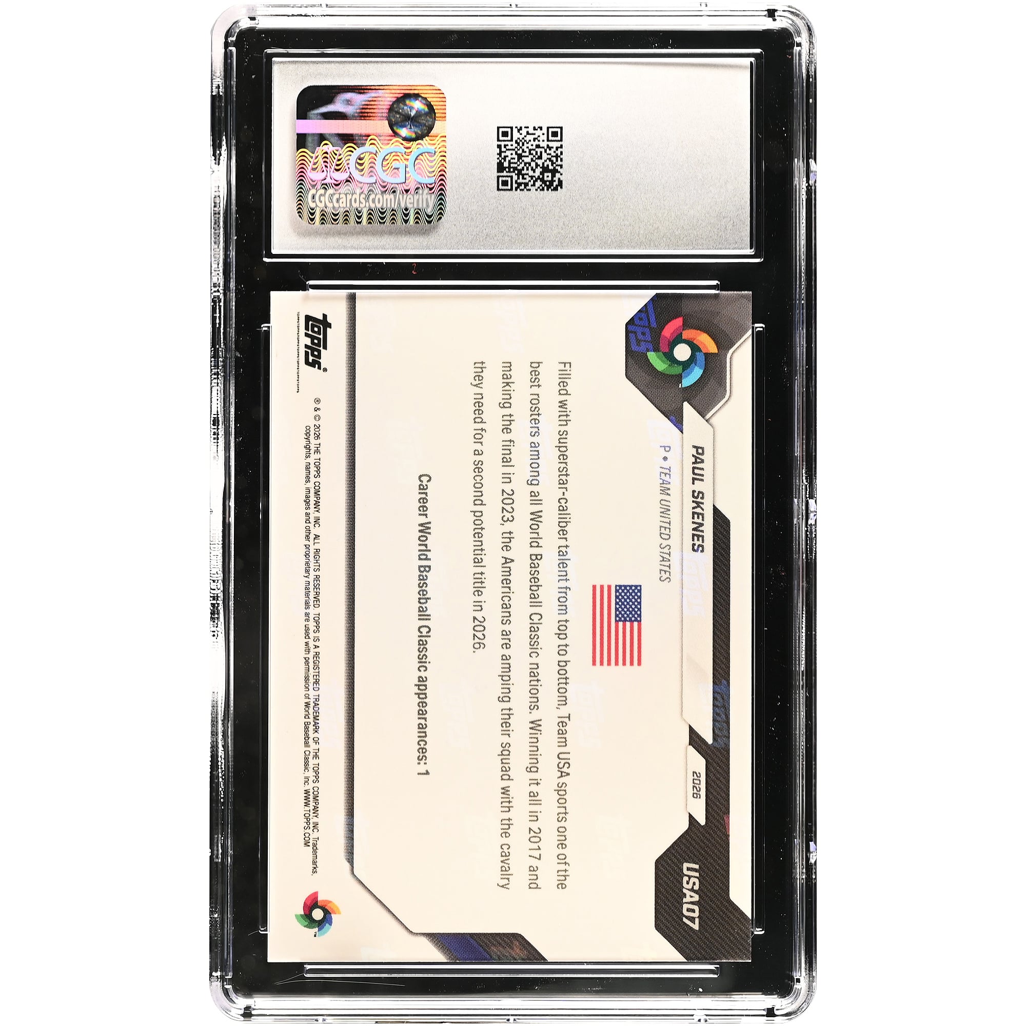 Paul Skenes USA Baseball 2026 Topps Now WBC Logo #USA07 CGC Authenticated Card
