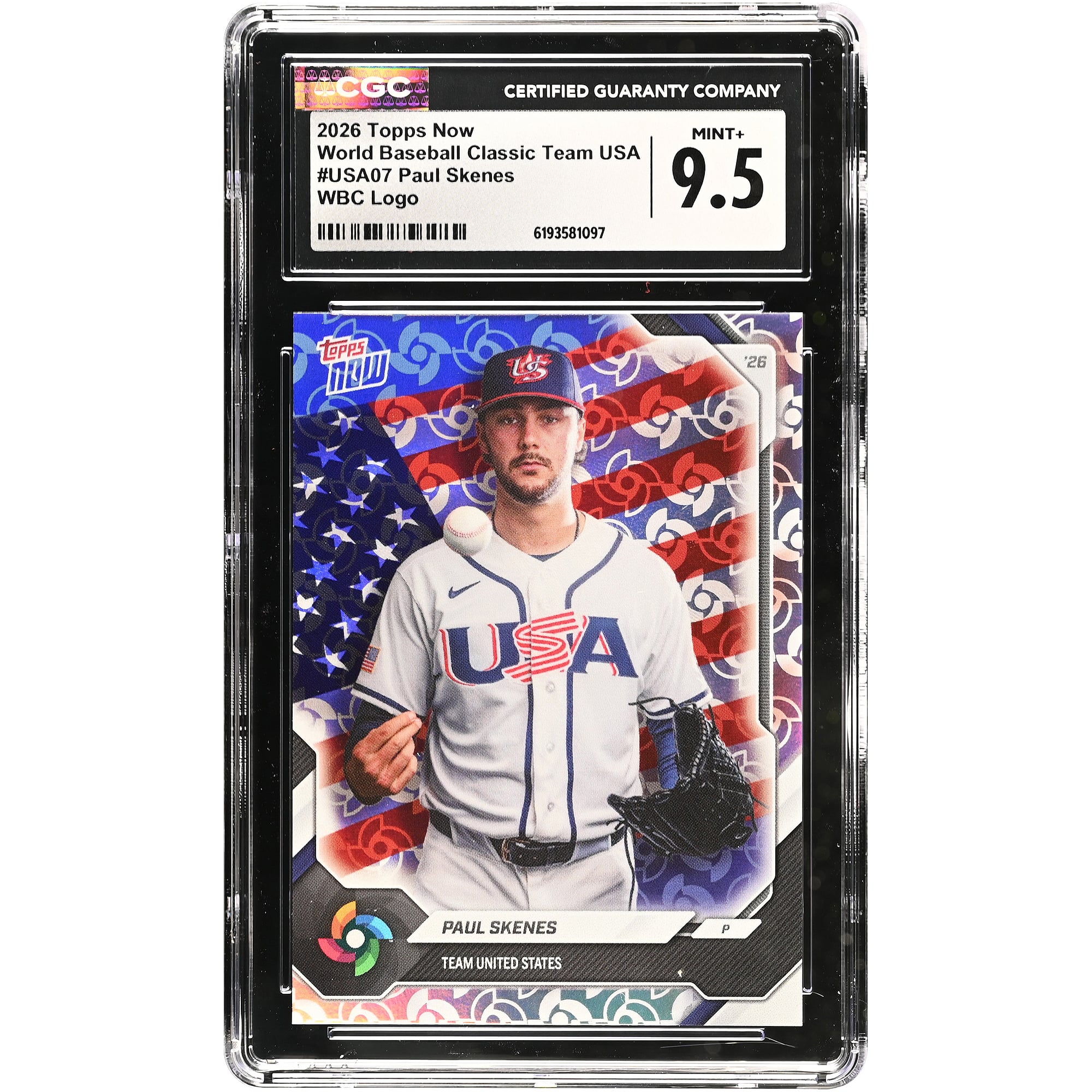Paul Skenes USA Baseball 2026 Topps Now WBC Logo #USA07 CGC Authenticated Card