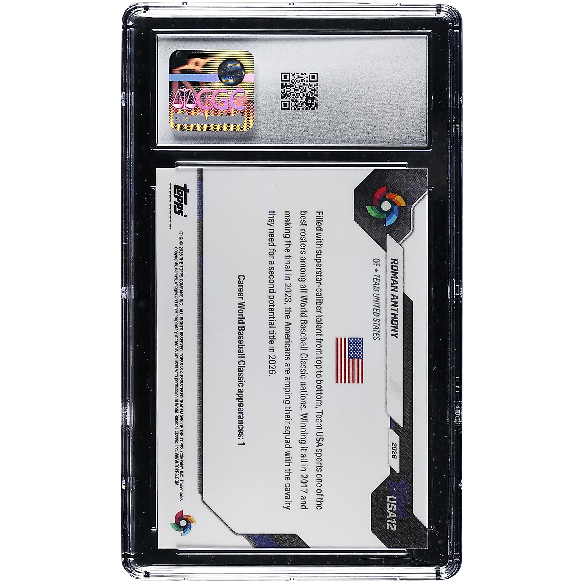Roman Anthony USA Baseball 2026 Topps Now #USA12 CGC Authenticated 9.5 Card