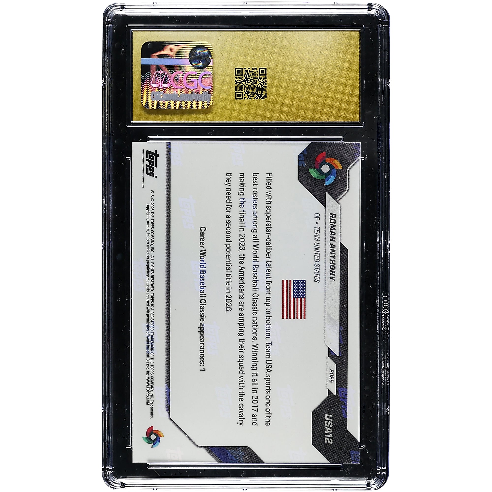 Roman Anthony USA Baseball 2026 Topps Now #USA12 CGC Authenticated Pristine 10 Card