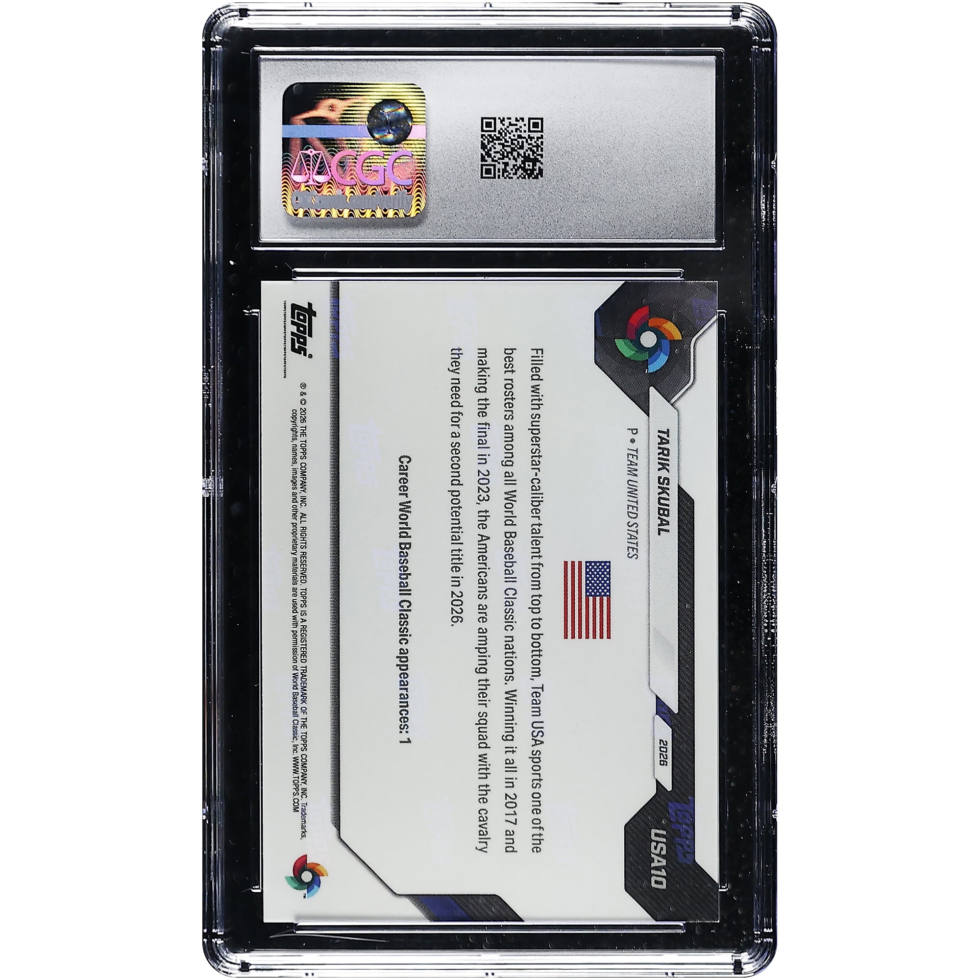 Tarik Skubal USA Baseball 2026 Topps Now World Baseball Classic Team USA WBC Logo #USA10 CGC Authenticated MINT+ 9.5 Card