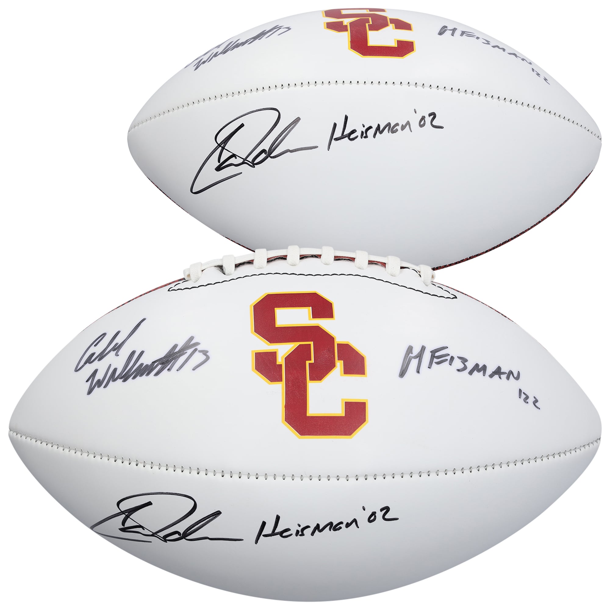Ballon de football américain Baden à panneau blanc autographié par Carson Palmer et Caleb Williams (USC Trojans) avec de multiples inscriptions