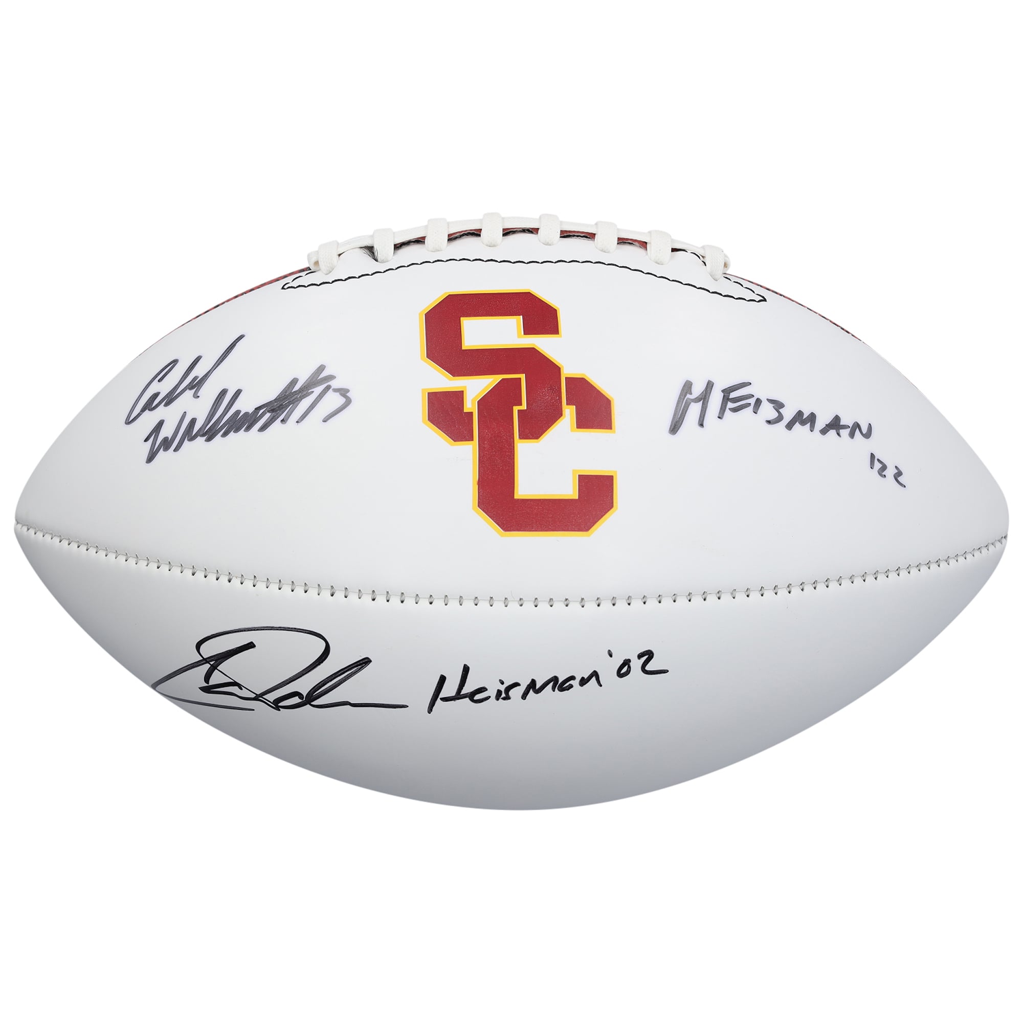 Ballon de football américain Baden à panneau blanc autographié par Carson Palmer et Caleb Williams (USC Trojans) avec de multiples inscriptions