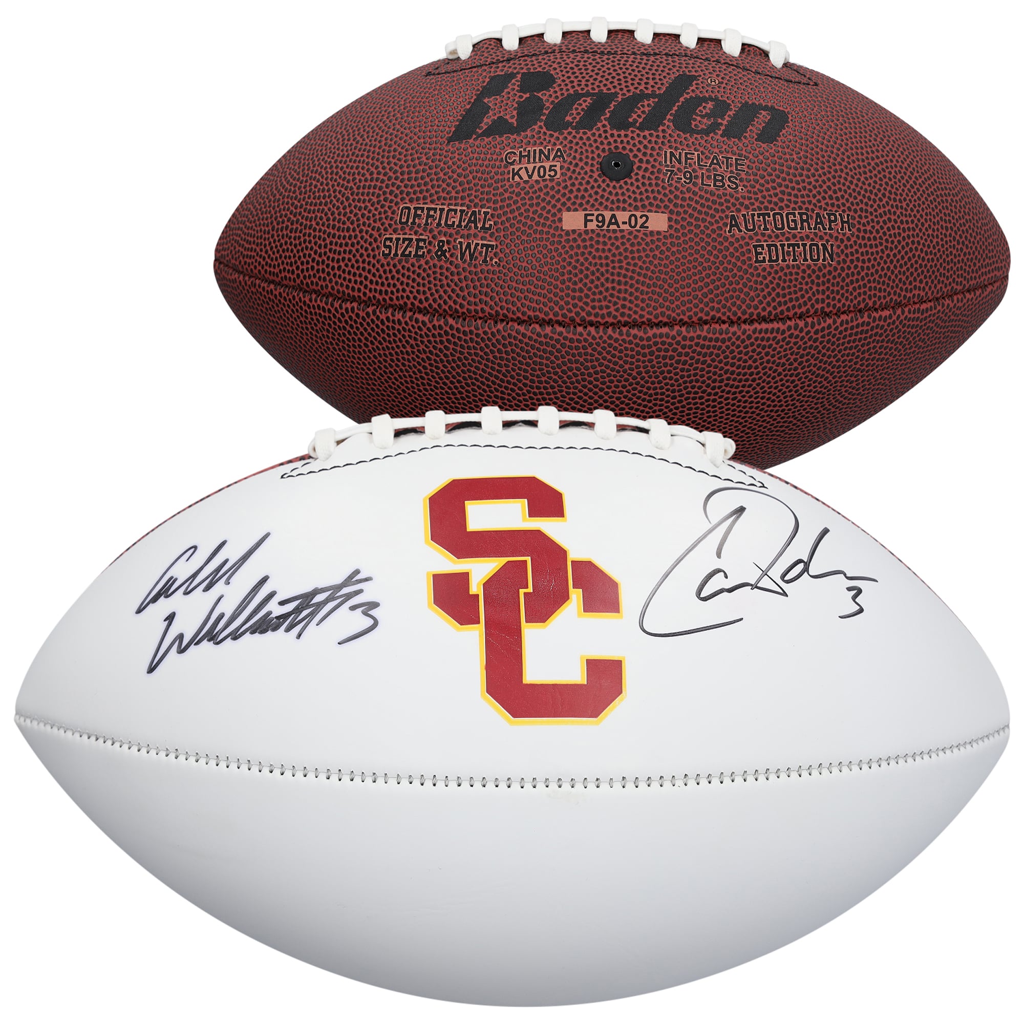 Ballon de football américain Baden à panneau blanc autographié par Carson Palmer et Caleb Williams (USC Trojans)