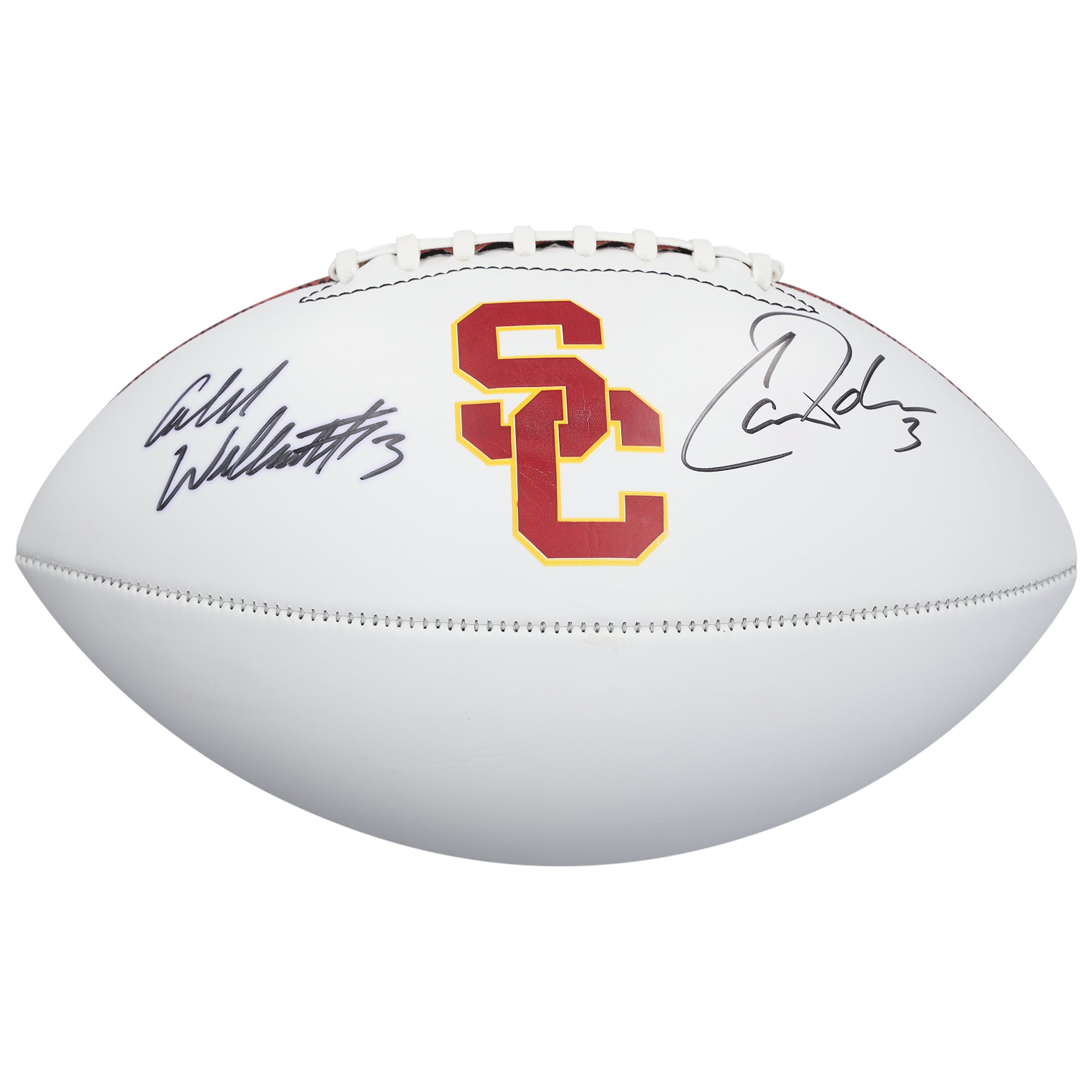 Ballon de football américain Baden à panneau blanc autographié par Carson Palmer et Caleb Williams (USC Trojans)
