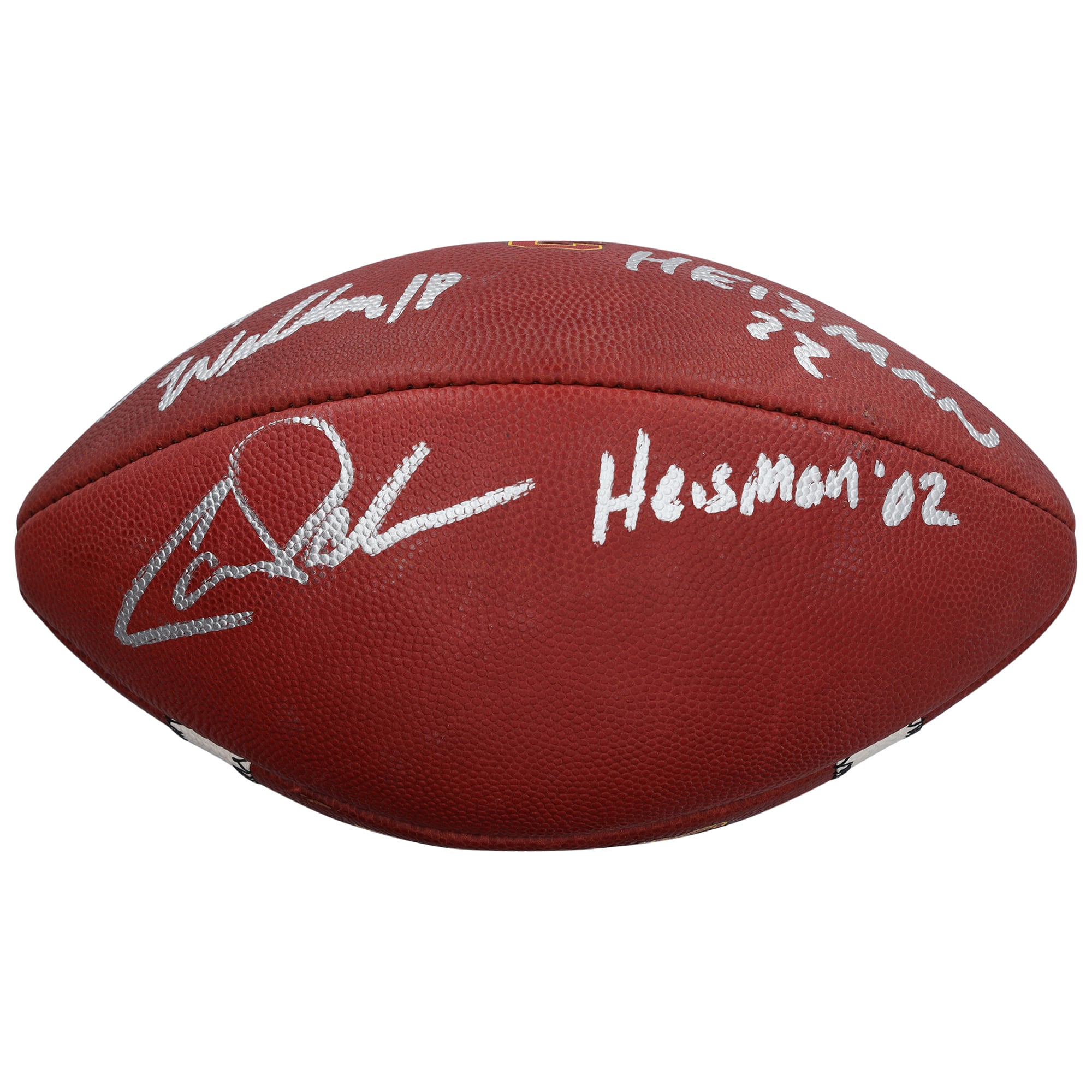 Ballon de football Nike Vapor Elite autographié par Carson Palmer et Caleb Williams des USC Trojans, avec de multiples inscriptions.