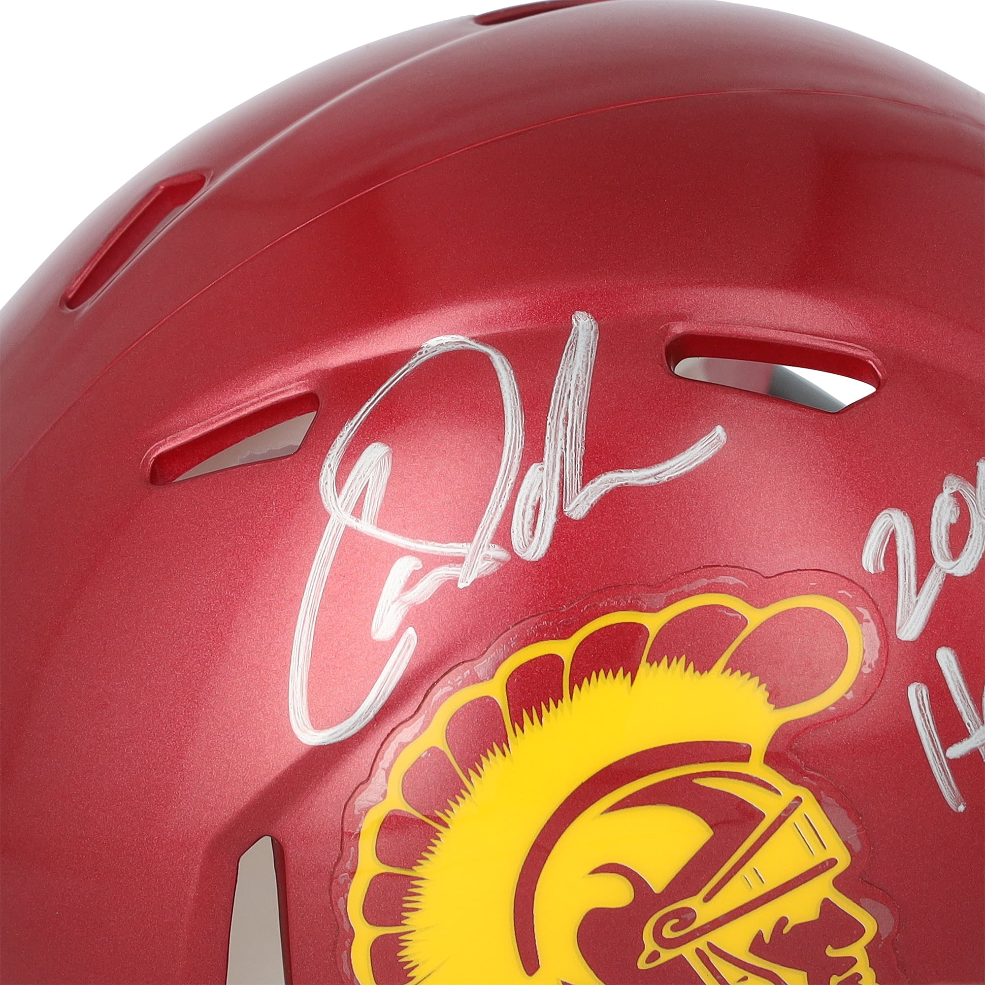 Casque miniature Riddell Speed ​​autographié par Carson Palmer (USC Trojans) avec inscription « Heisman 2002 »