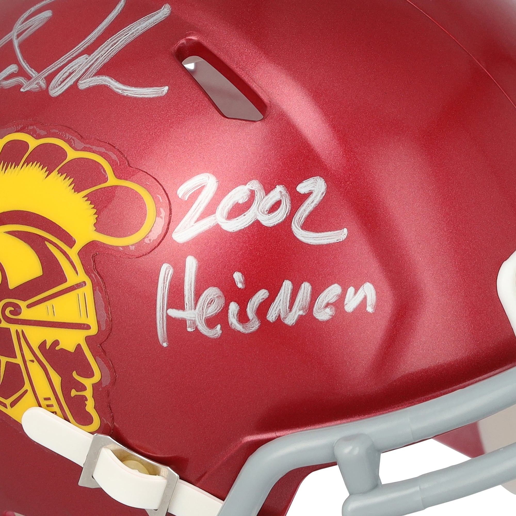 Casque miniature Riddell Speed ​​autographié par Carson Palmer (USC Trojans) avec inscription « Heisman 2002 »