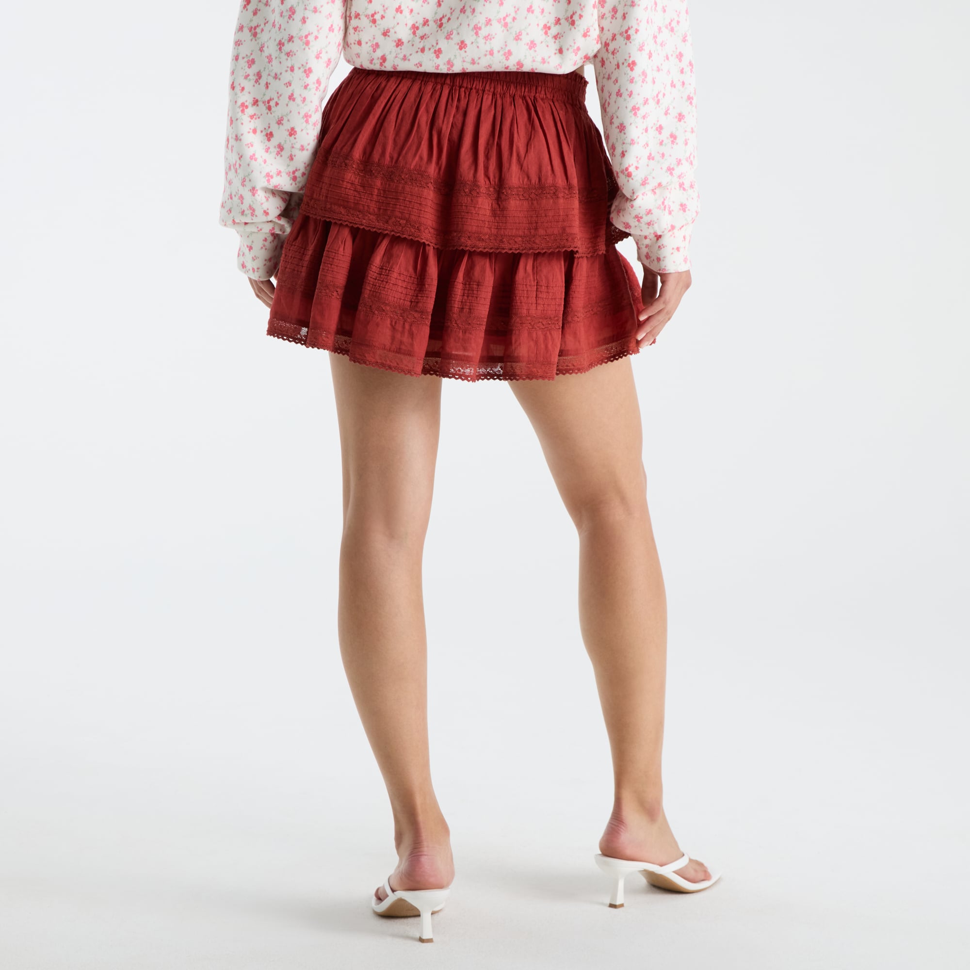 LoveShackFancy Women's Cardinal USC Trojans Ruffle Mini Skirt
