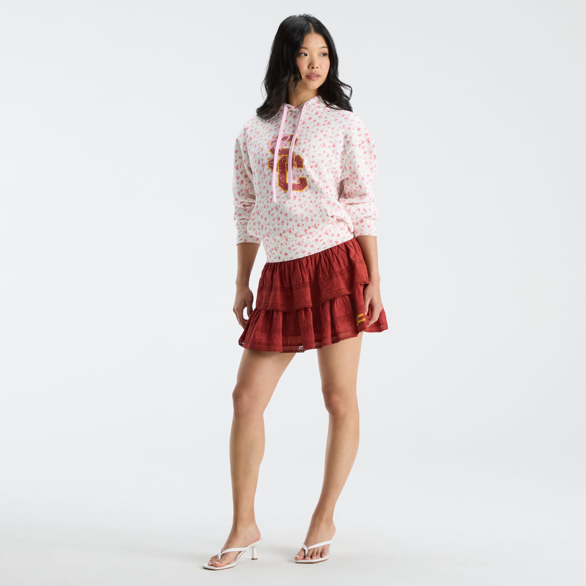 LoveShackFancy Women's Cardinal USC Trojans Ruffle Mini Skirt