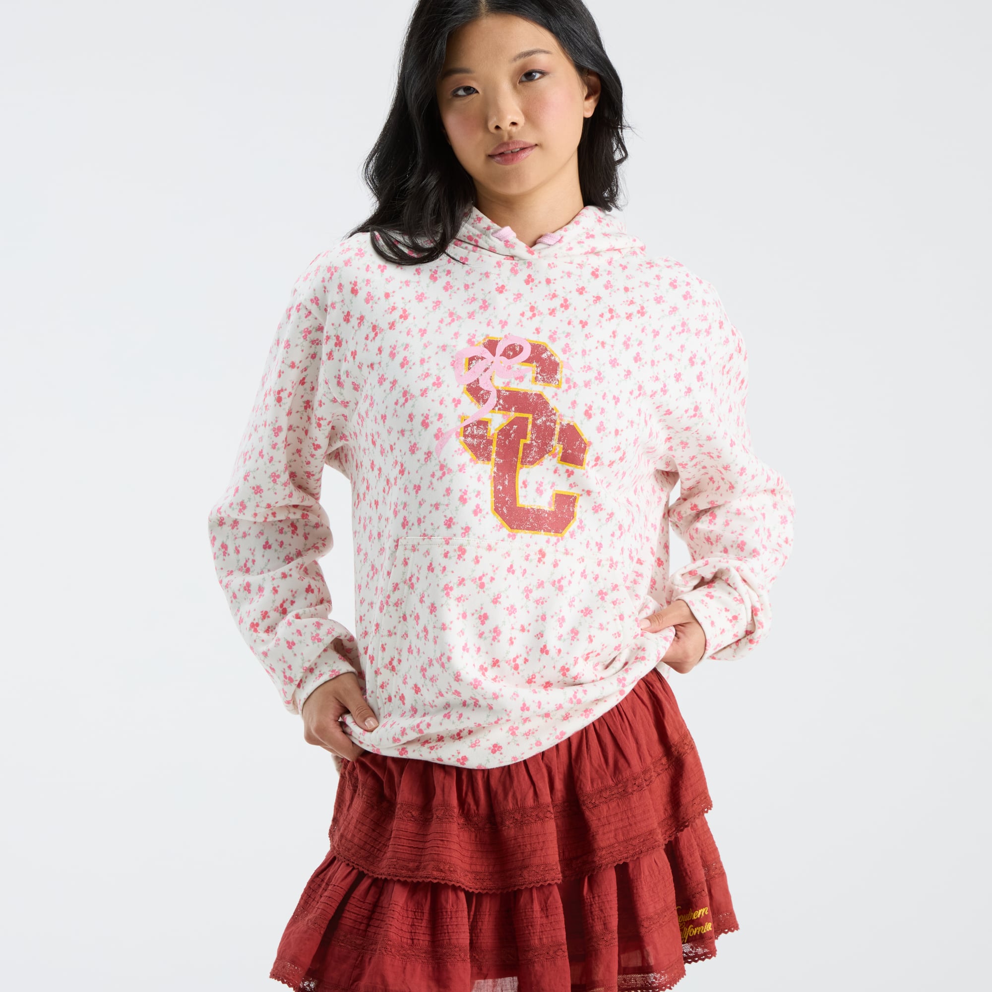 LoveShackFancy Women's Cardinal USC Trojans Ruffle Mini Skirt