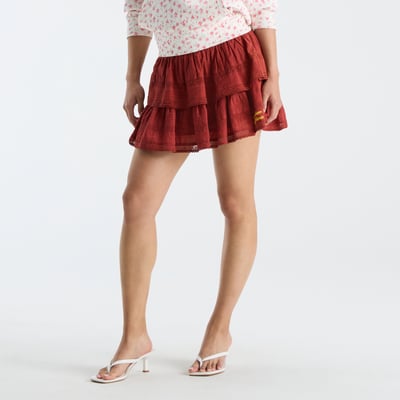 LoveShackFancy USC Trojans Women's Ruffle Mini Skirt - Cardinal