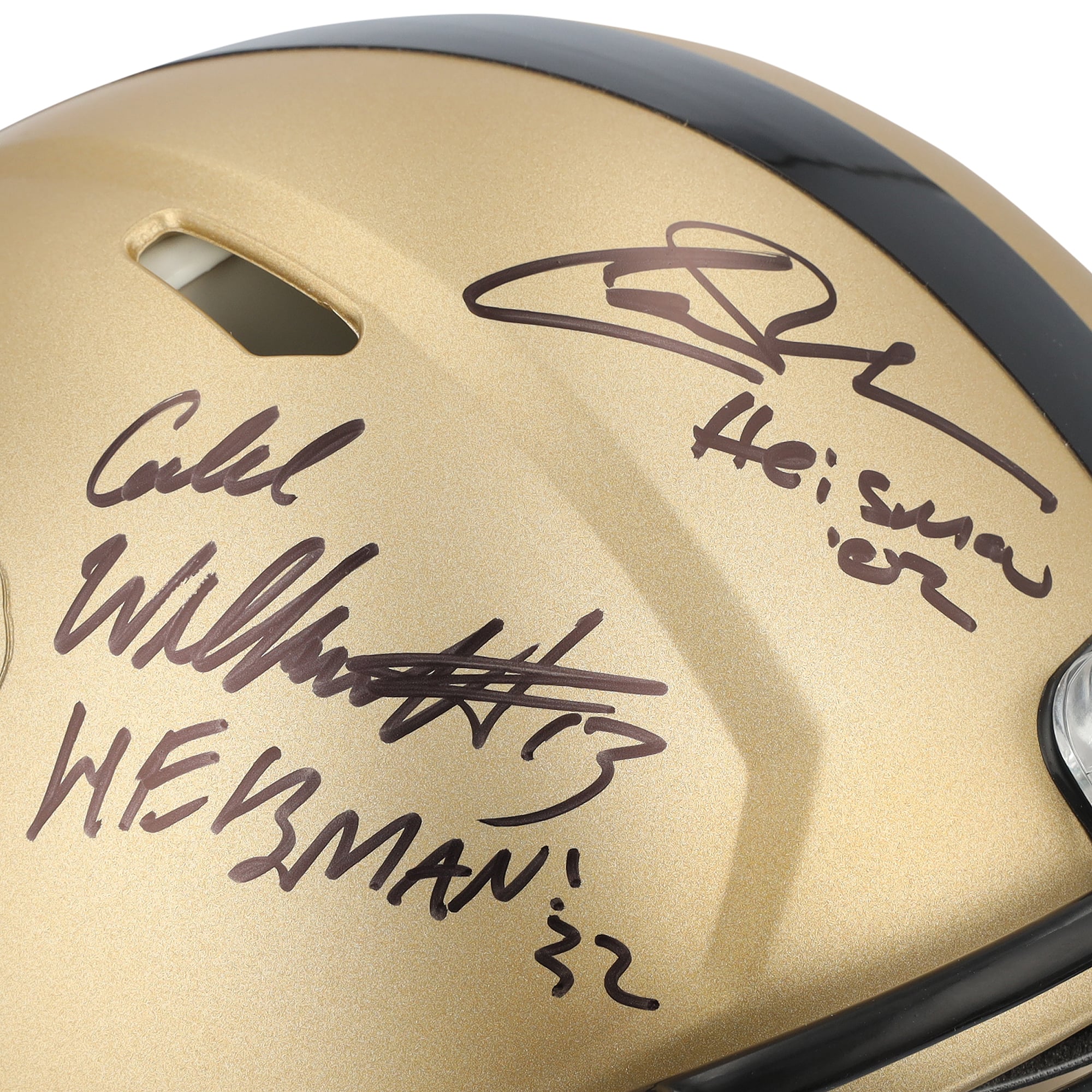 Casque Riddell Heisman Gold Speed ​​Authentic autographié par Marcus Allen, Carson Palmer et Caleb Williams des USC Trojans, avec plusieurs inscriptions Heisman