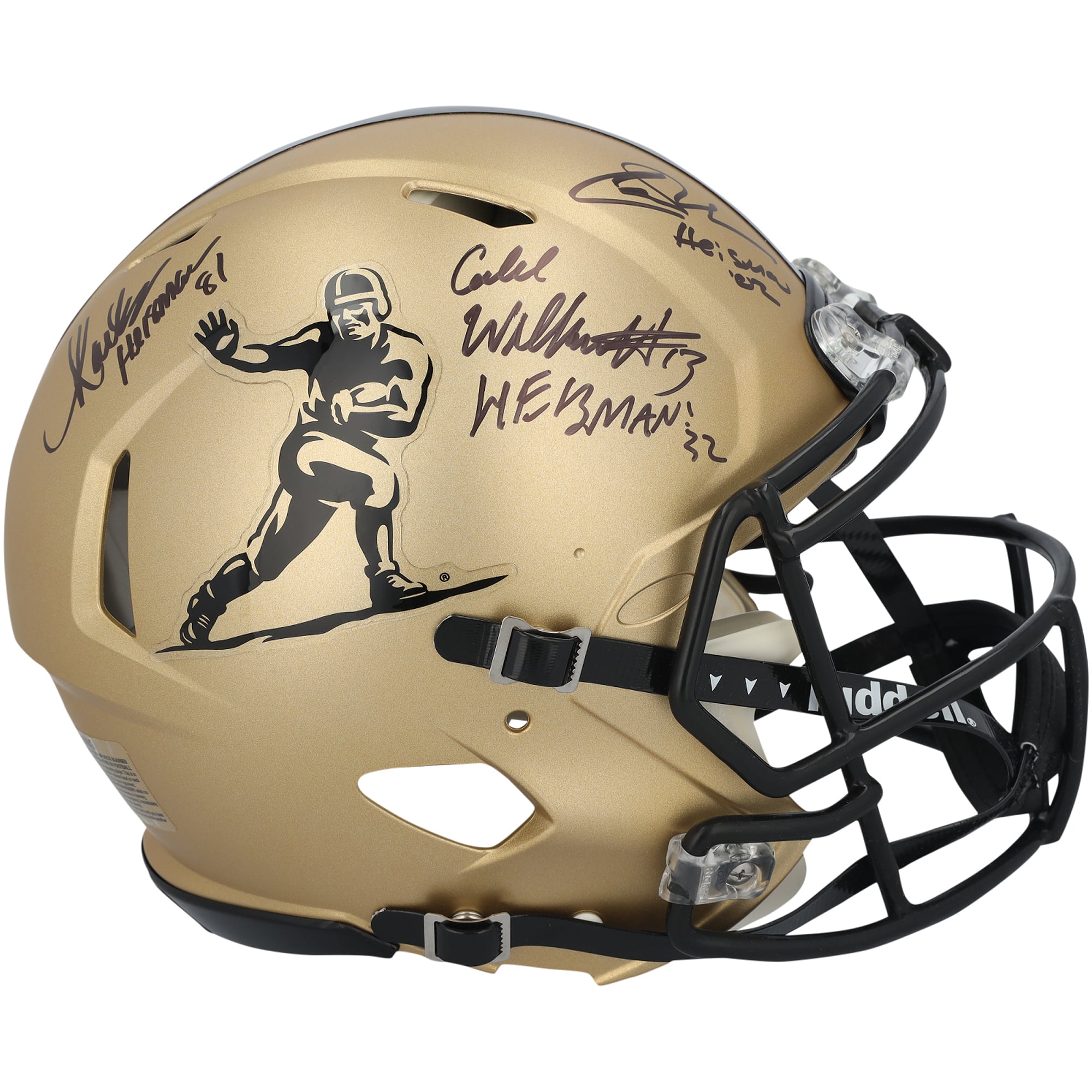 Casque Riddell Heisman Gold Speed ​​Authentic autographié par Marcus Allen, Carson Palmer et Caleb Williams des USC Trojans, avec plusieurs inscriptions Heisman