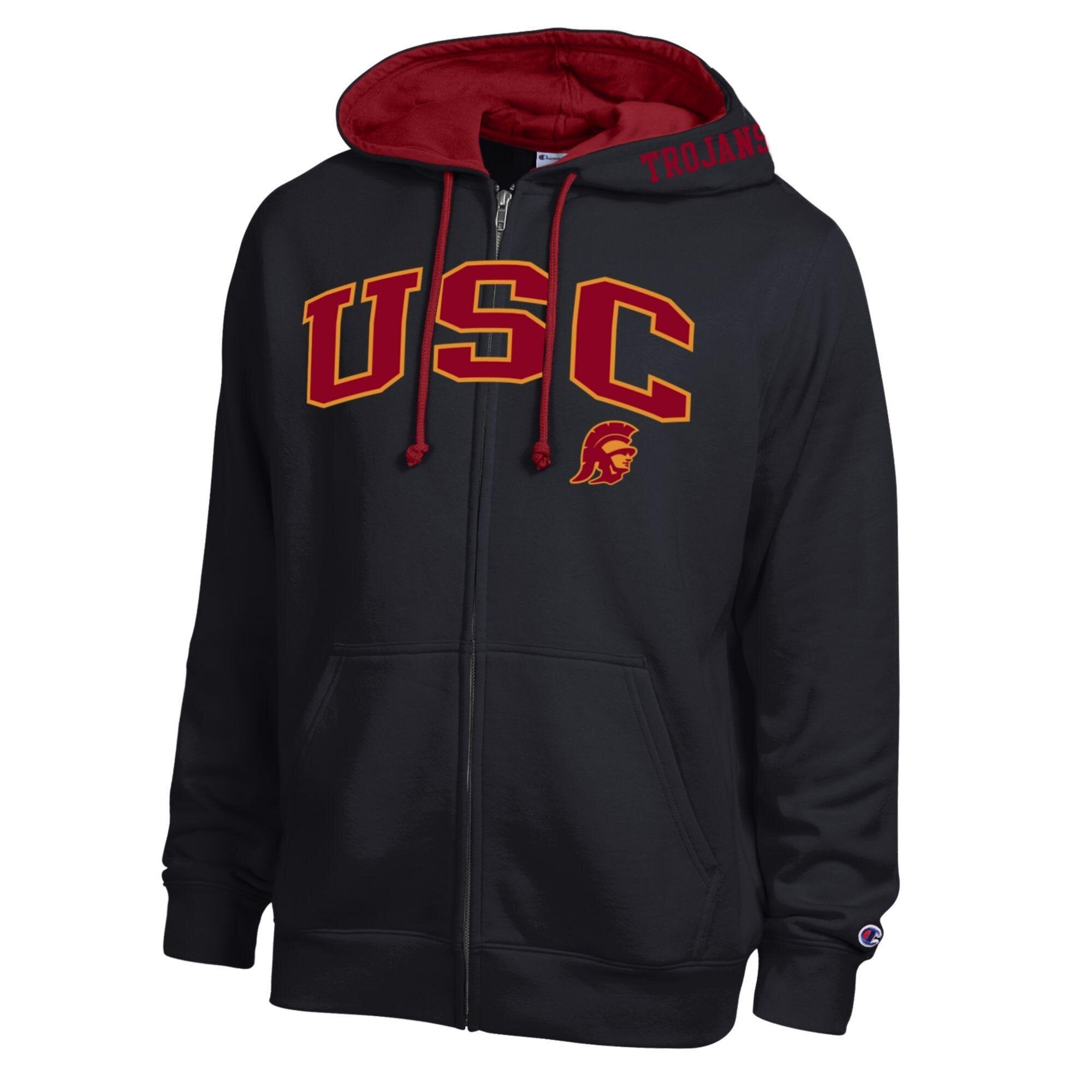 Sweat à capuche zippé en polaire Champion Cardinal USC Trojans Arch Logo pour homme