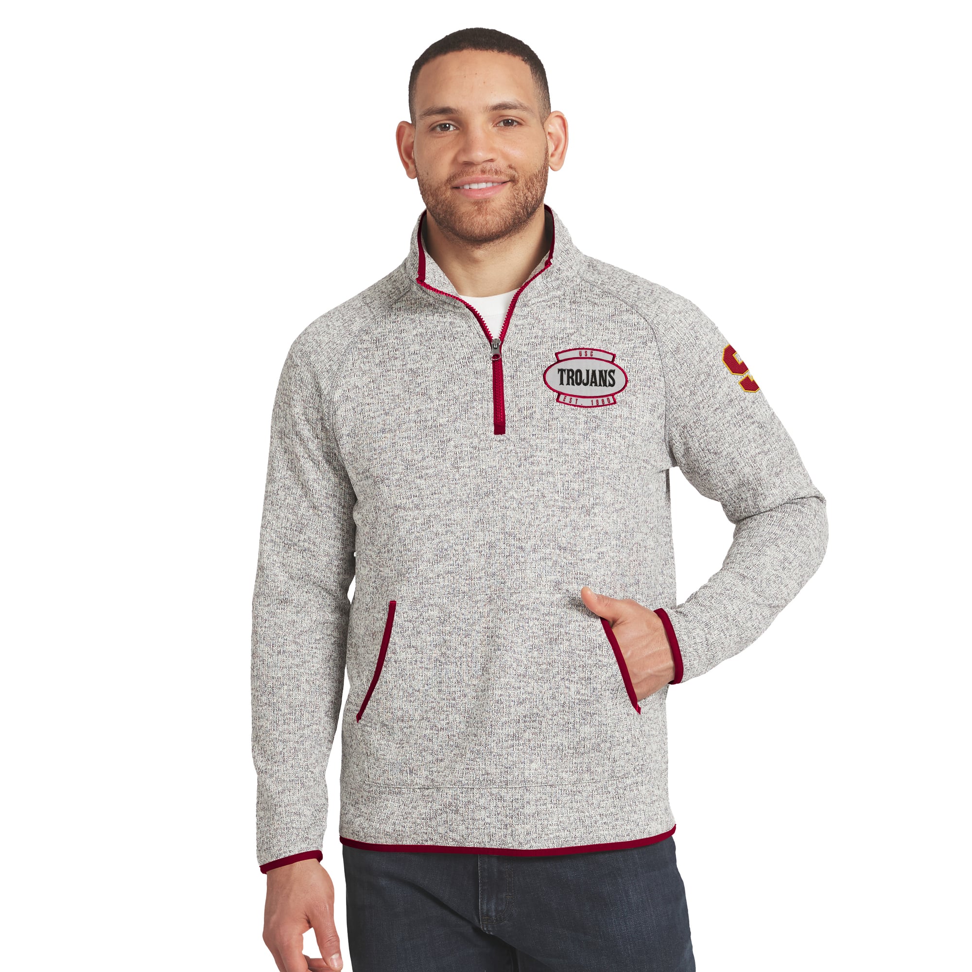 Pull en maille gris USC Trojans de la collection Darius Rucker pour homme par Fanatics, à col zippé.