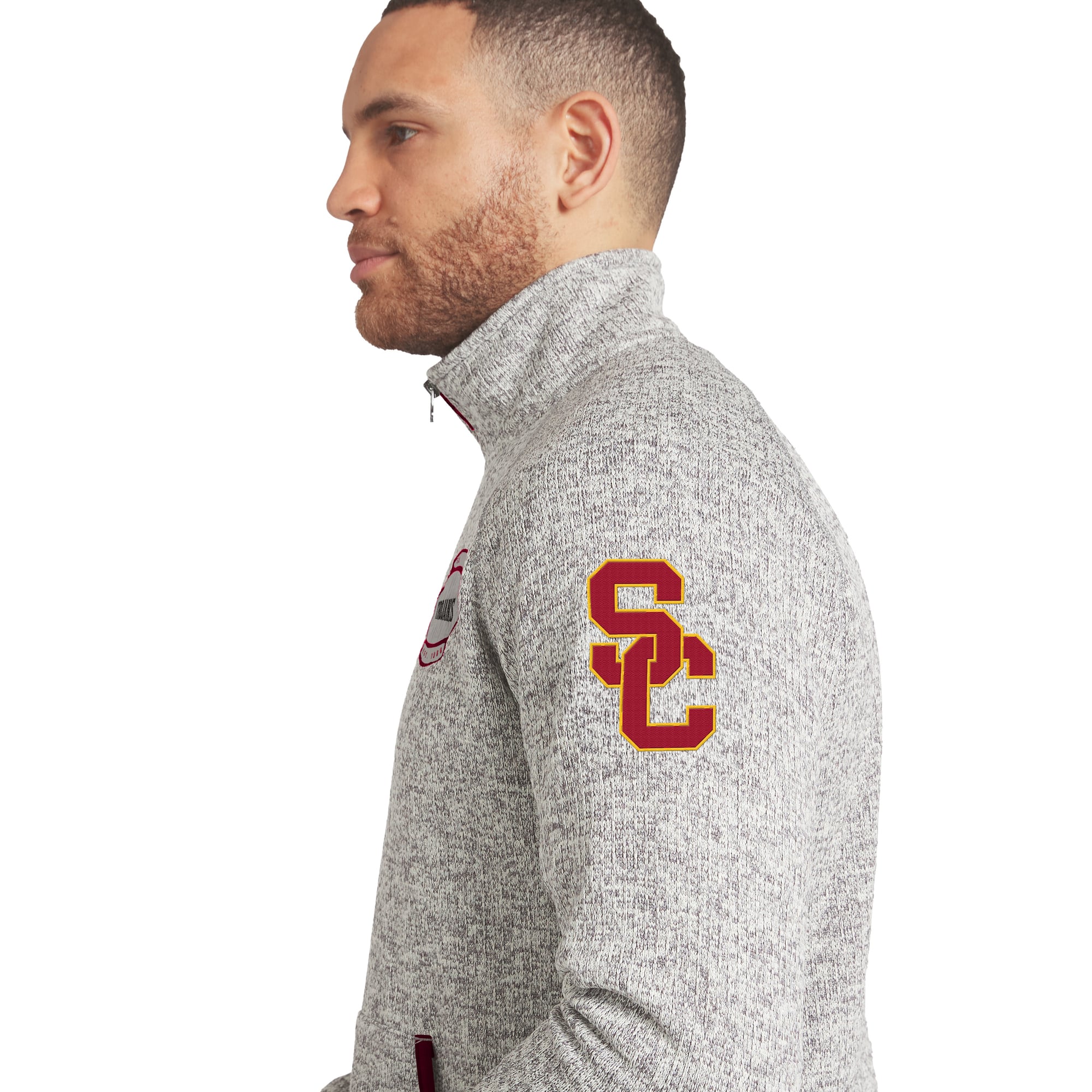 Pull en maille gris USC Trojans de la collection Darius Rucker pour homme par Fanatics, à col zippé.