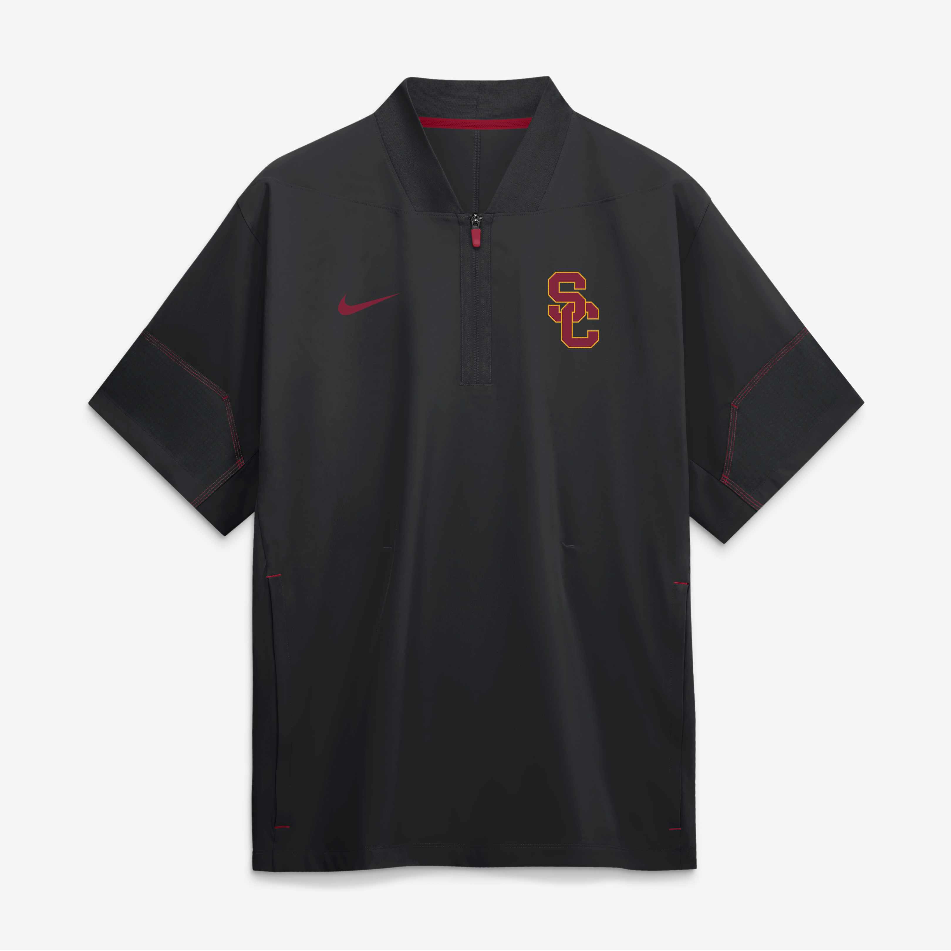 Men's Nike Black USC Trojans 2026 Sideline Short Sleeve Quarter-Zip Coaches Jacket