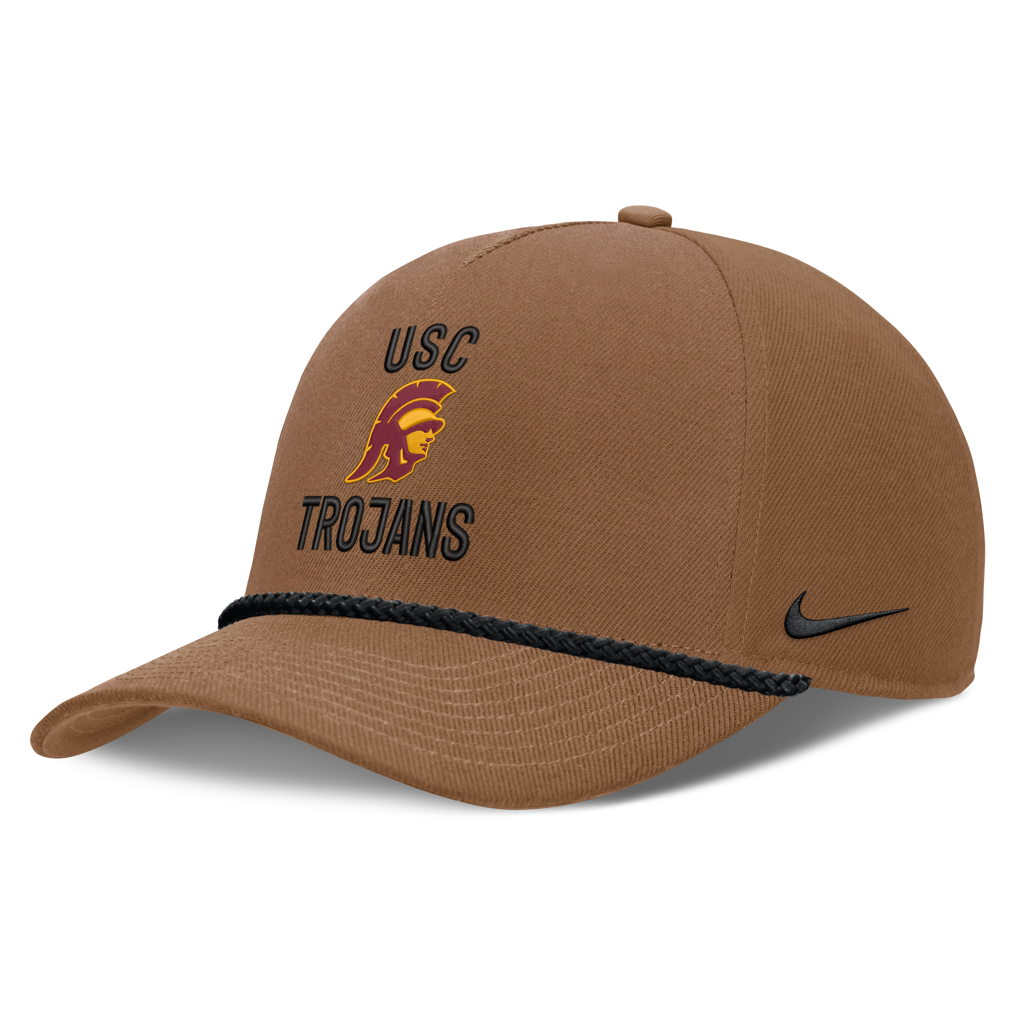 Casquette Nike marron USC Trojans 2026 pour homme, modèle ajustable avec cordon de serrage, en hommage aux militaires.